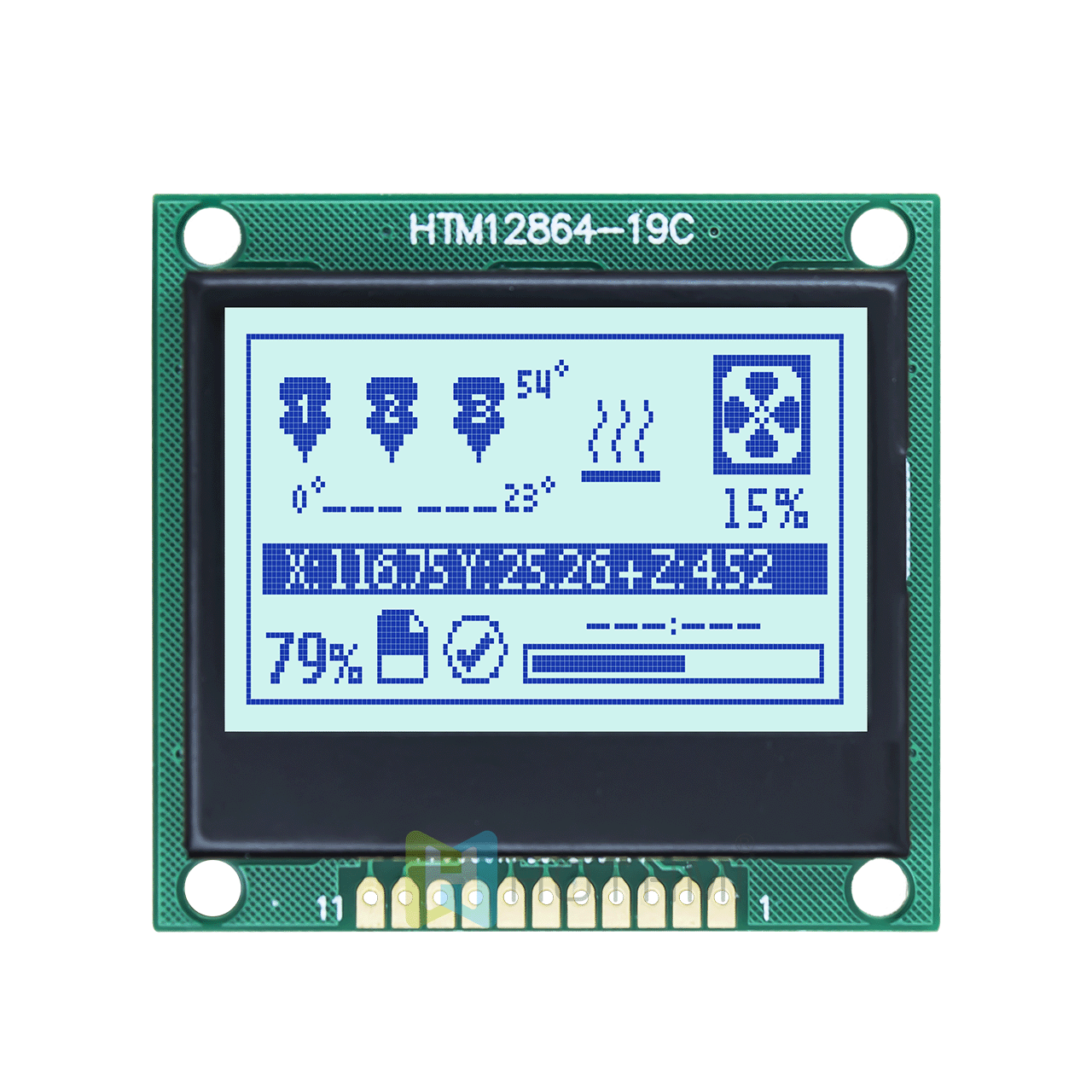 1.7 inch 128 x 64 LCD graphic display | 12864 LCD graphic display module | SPI interface | STN positive gray background blue character display | translucent polarizer
