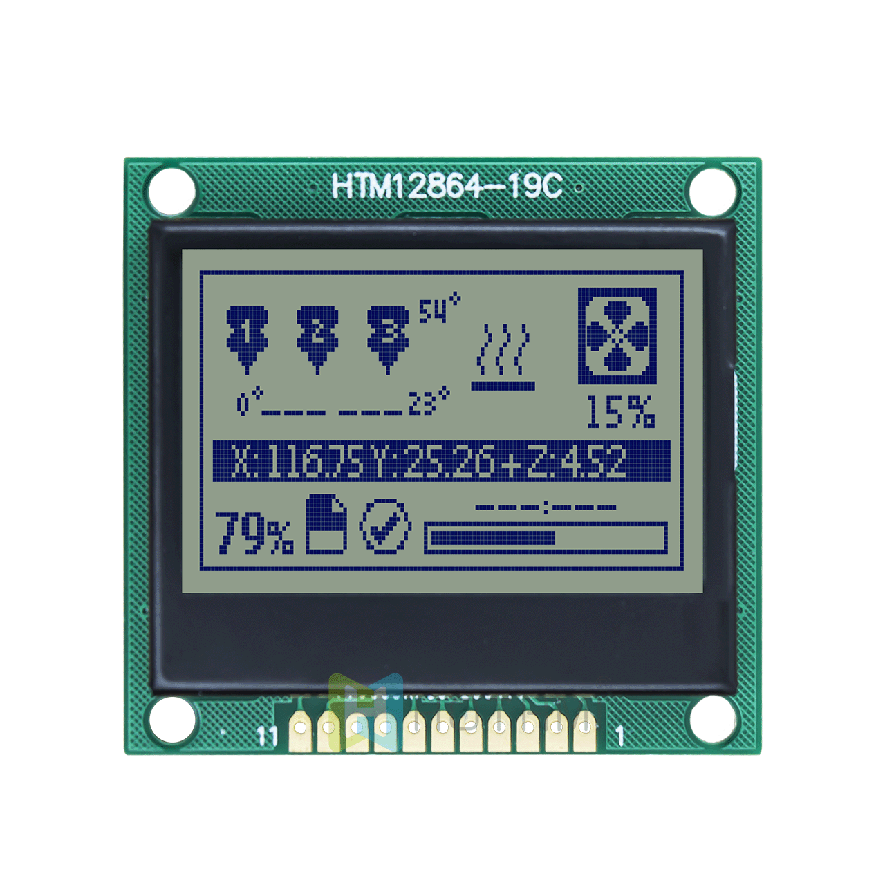 1.7 inch 128 x 64 LCD graphic display | 12864 LCD graphic display module | SPI interface | STN positive gray background blue character display | translucent polarizer