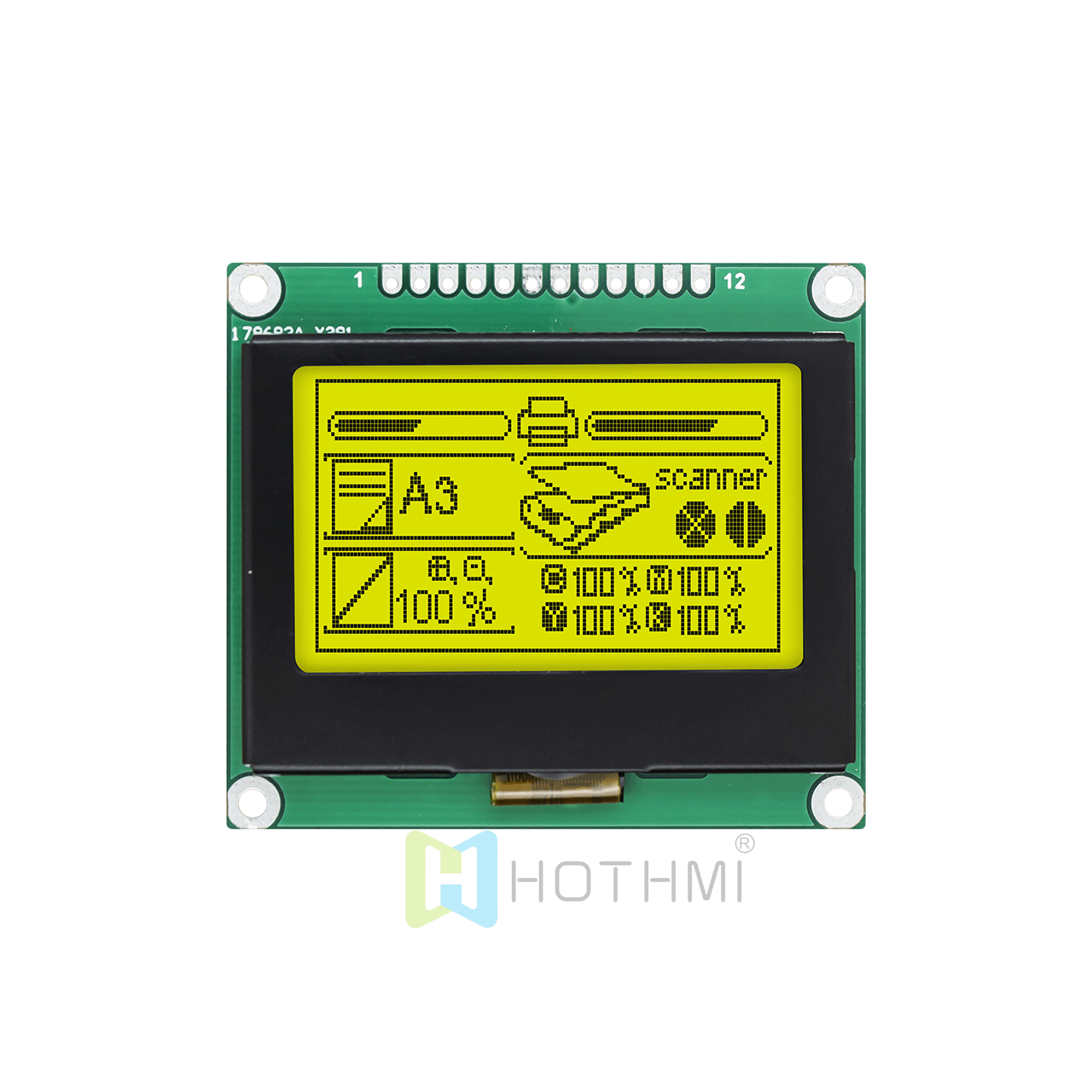 2.0 inch 128x64 LCD Graphic LCD Module | 128 X 64 Graphic Dot Matrix Module | STN Positive Display | Yellow-green Backlight