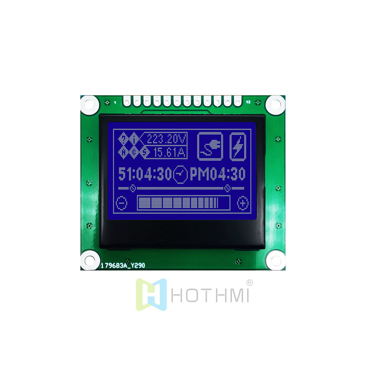 1.7 inch Graphic LCD 128x64 LCD | SPI interface | Graphic module display | STN negative display | Fully transparent polarizer | Blue background with white characters
