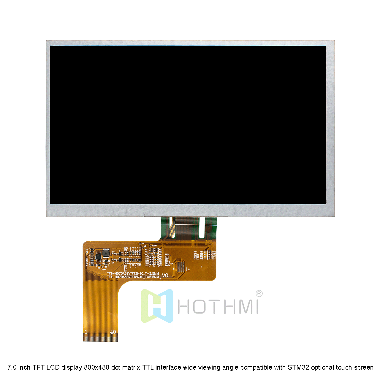 7.0寸TFT液晶显示屏 800x480点阵 TTL接口 宽视角兼容STM32 可选触摸屏