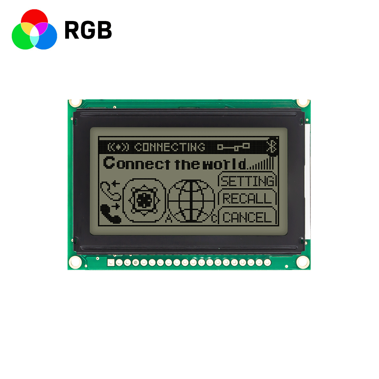 2.7 英寸 128x64 LCD 图形液晶点阵模块 |RGB 红绿蓝背光 | FSTN 正偏光片 | Adruino