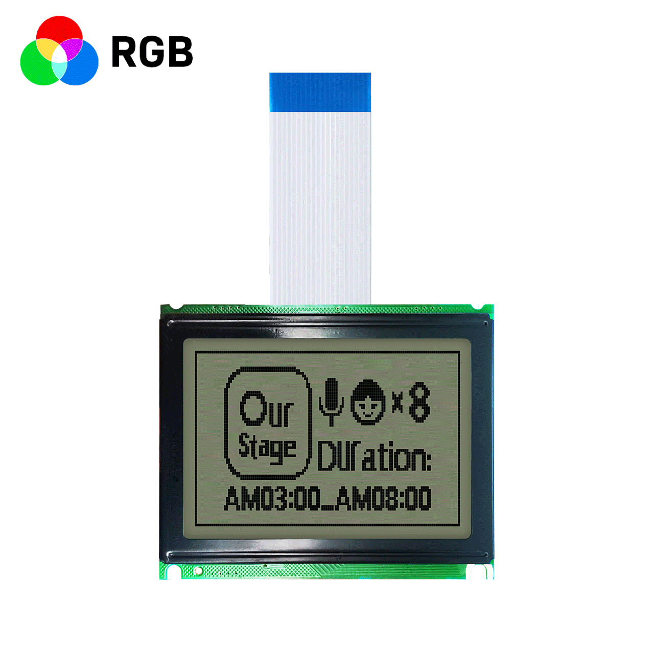 3 英寸 128x64 图形 LCD 显示屏 | 3.3V/5.0V | 12864 图形 LCD 模块 | FSTN 正极显示 | RGB 红绿蓝背光 | 全透偏光片