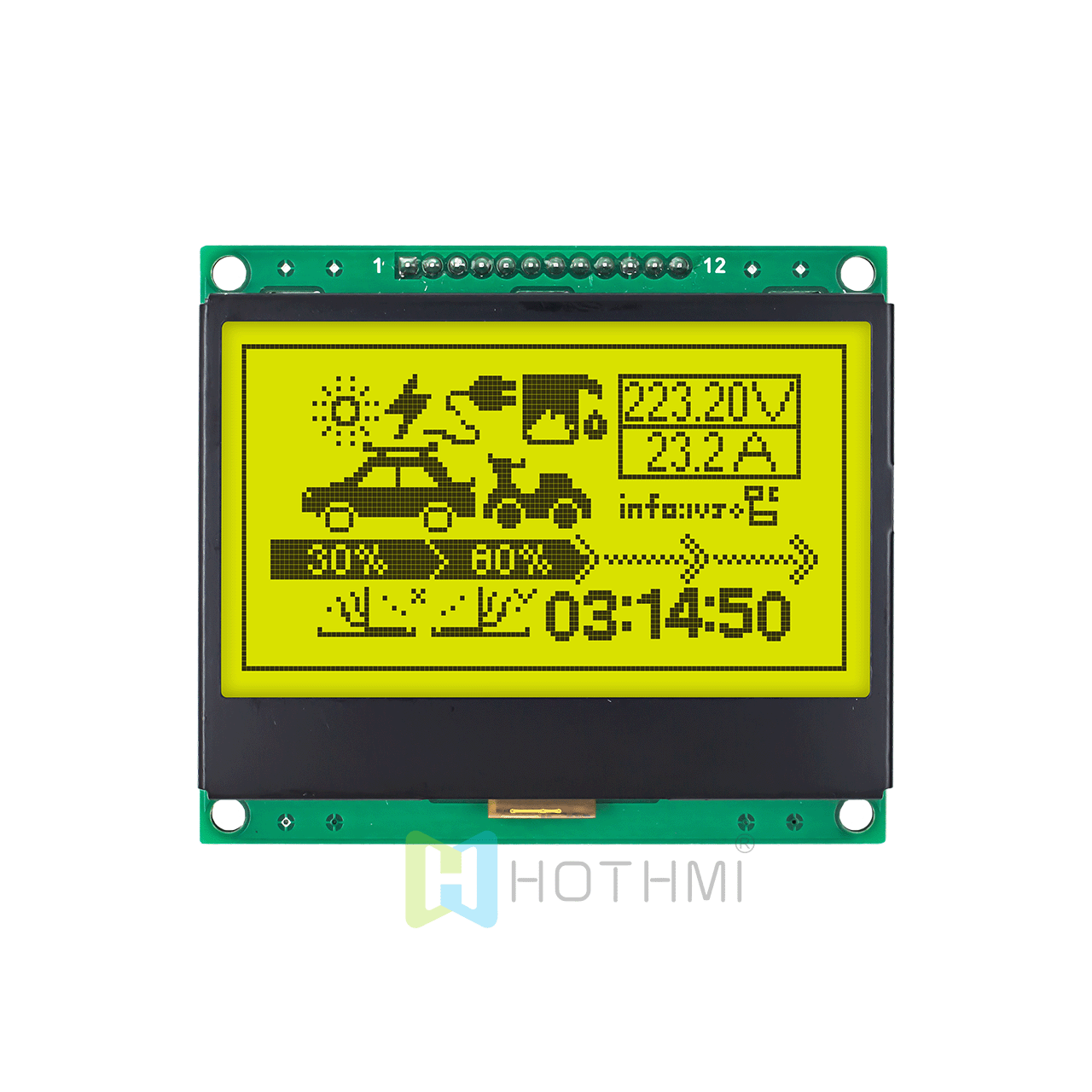 适用于 Arduino 的 3 英寸黄绿色 128x64 图形 LCD 显示模块 SPI