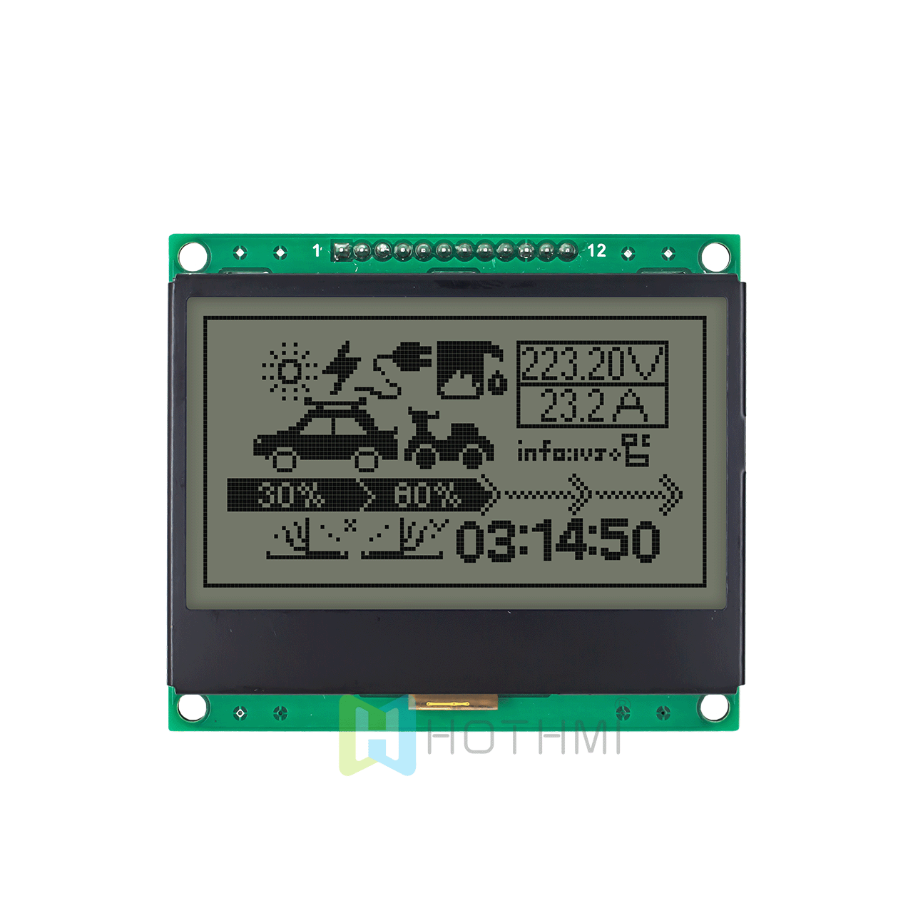 3 英寸 128x64 图形 LCD 显示模块 | 128x64图形液晶模组 |  SPI 接口 | 白底灰字 | FSTN 正向 | 半透偏光片