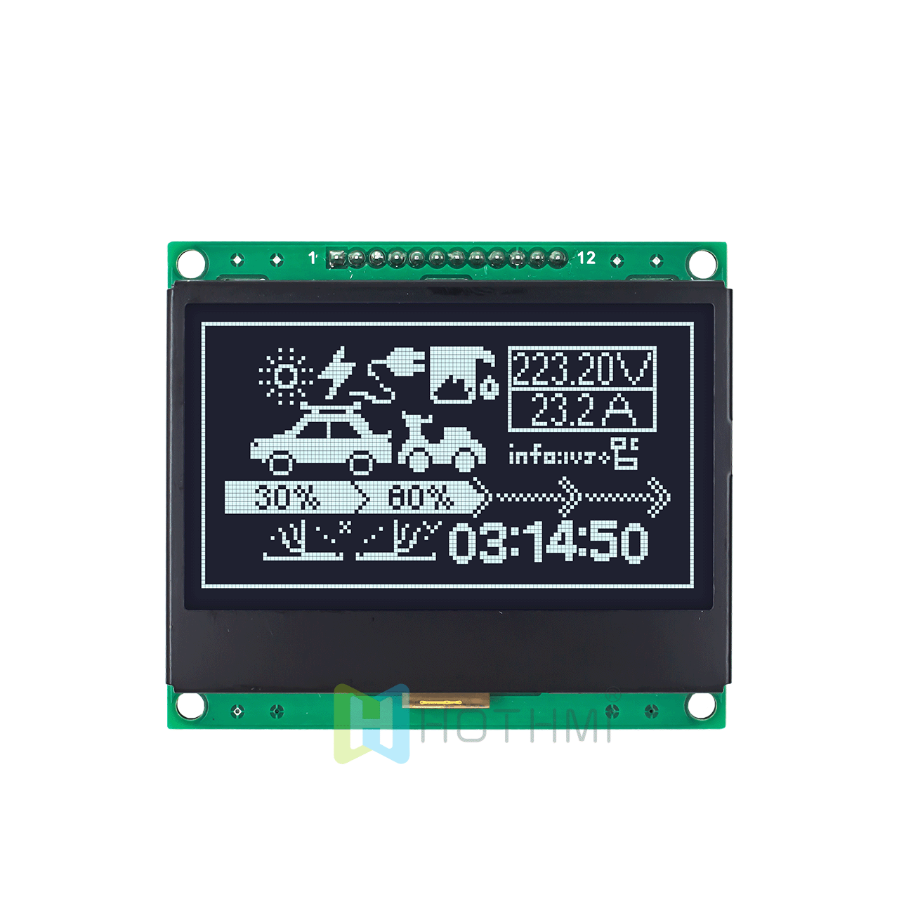 3 英寸 128x64 图形 LCD 显示模块 | 128x64 图形 LCD 模块 | SPI 接口 | 黑底白字| DFSTN 负片 | Adruino