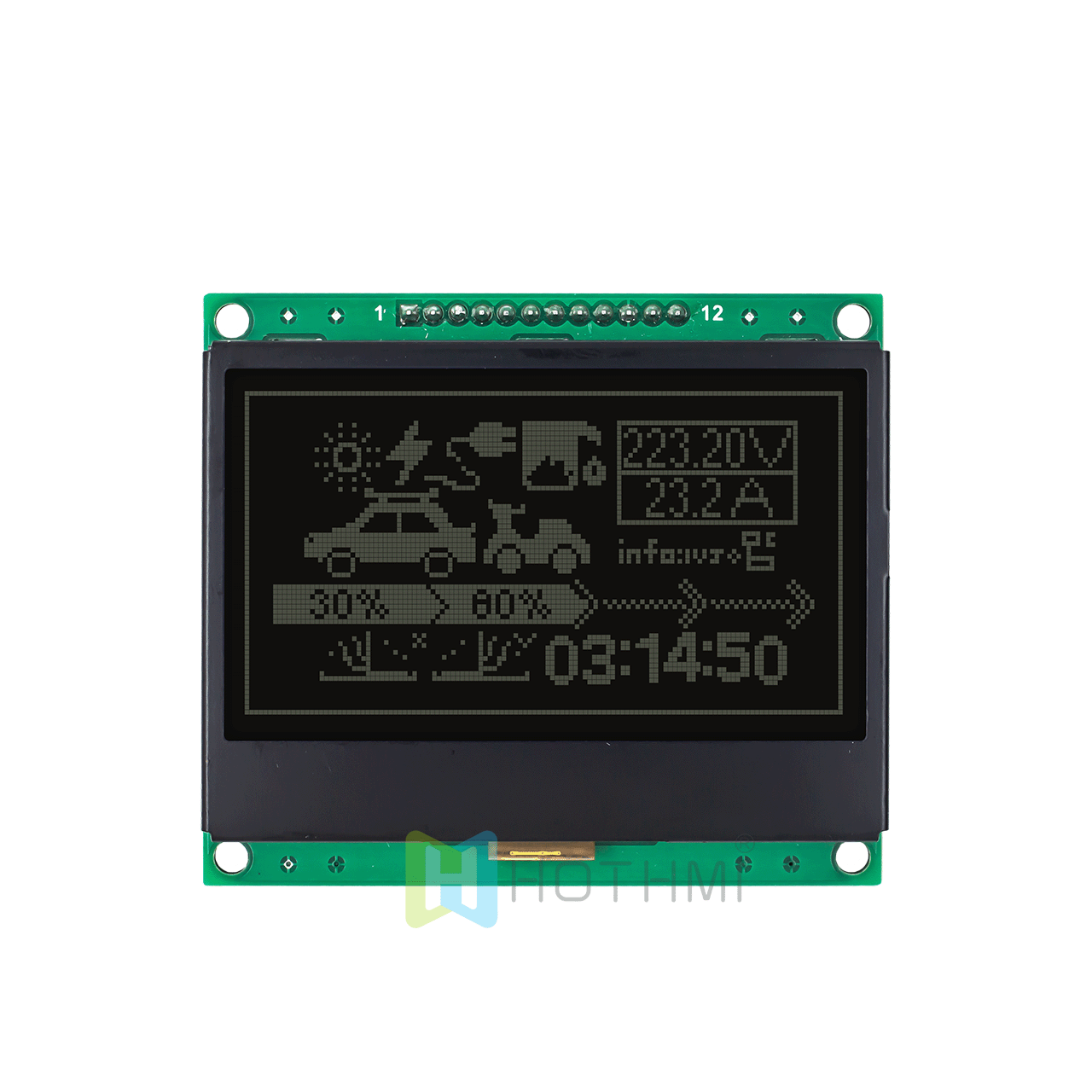 3 英寸 128x64 图形 LCD 显示模块 | 128x64 图形 LCD 模块 | SPI 接口 | 黑底白字| DFSTN 负片 | Adruino