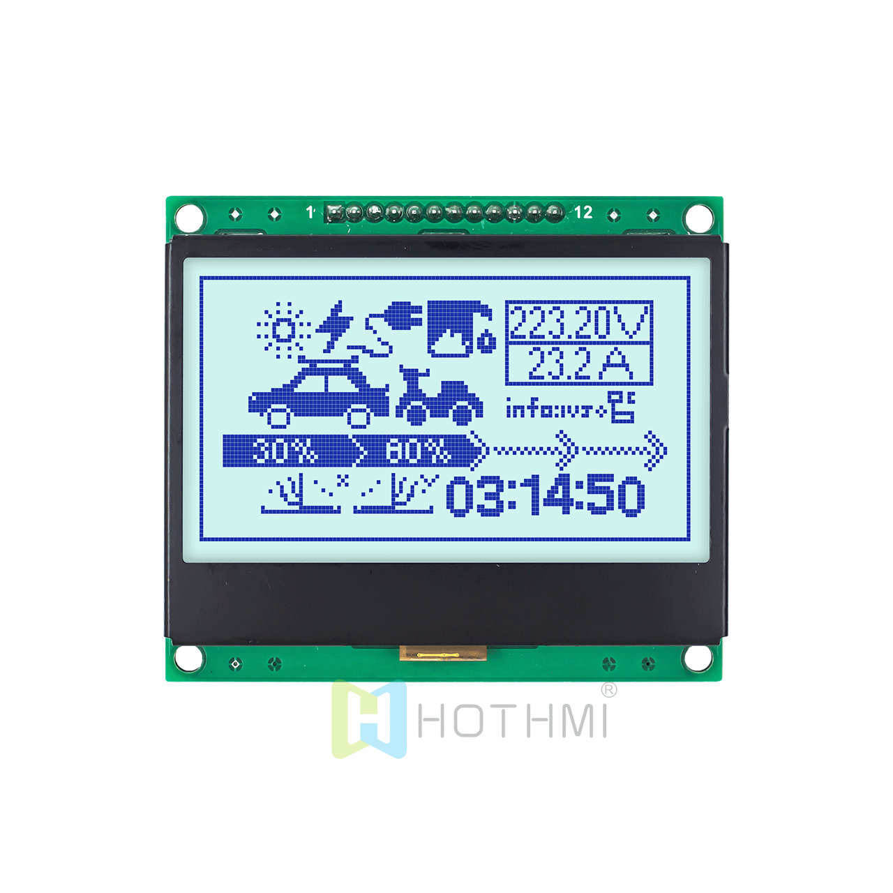 128x64 Graphic LCD Display Module | 3 Inch Graphic LCD Display Module | 128x64 Graphic LCD Module | 3.3V | Blue on Gray | STN + White Backlight | Adruino