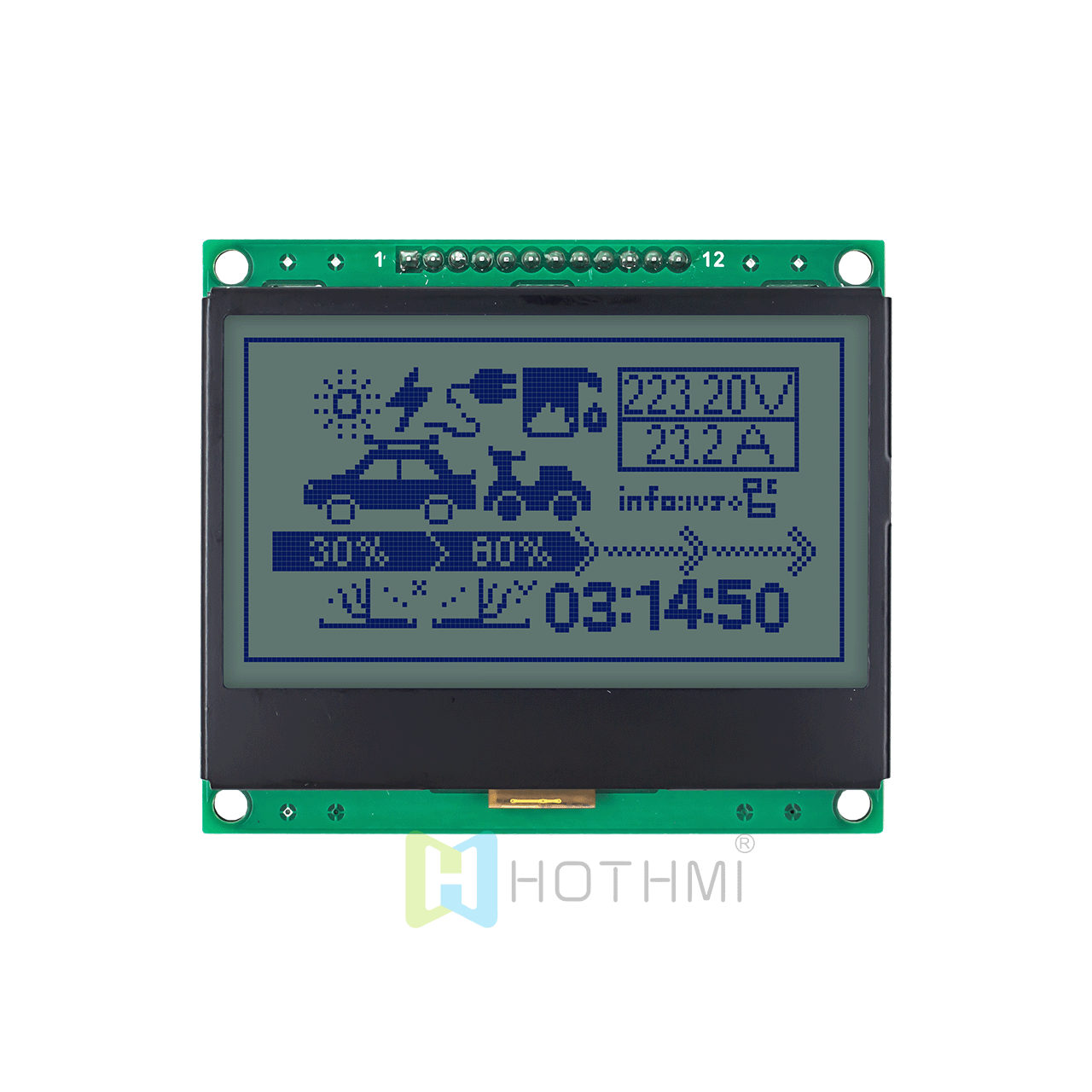 128x64 Graphic LCD Display Module | 3 Inch Graphic LCD Display Module | 128x64 Graphic LCD Module | 3.3V | Blue on Gray | STN + White Backlight | Adruino