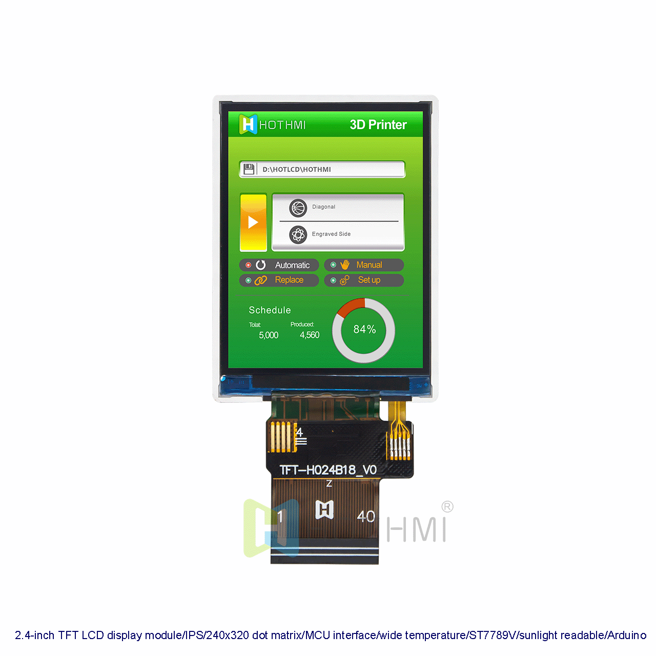 2.4-inch TFT LCD display module/IPS full viewing angle/240x320 dot matrix/MCU interface/wide temperature/ST7789V/sunlight readable/Arduino compatible