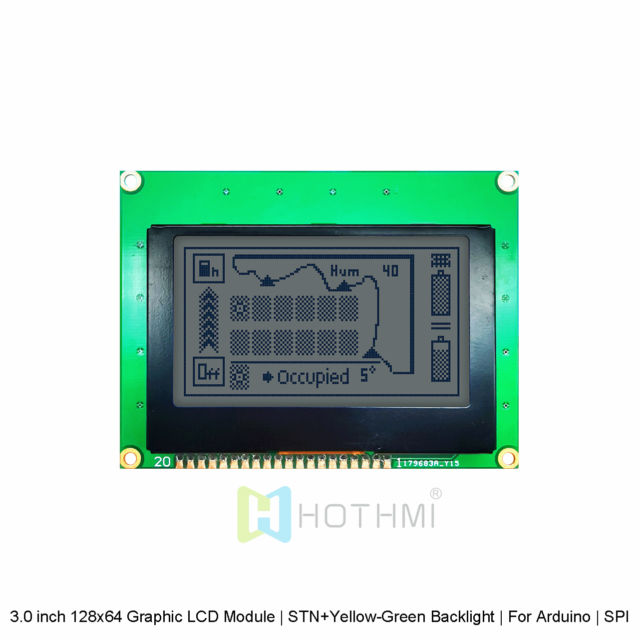 3.0 inch 128x64 Graphic LCD Module | STN+Yellow-Green Backlight | For Arduino | SPI Interface | 3.3V