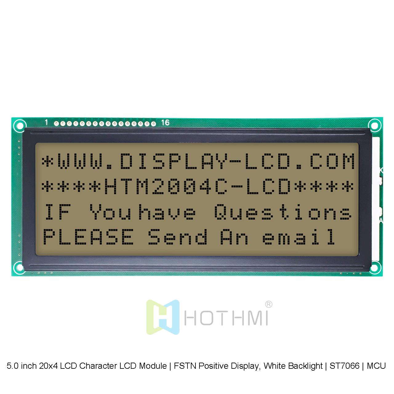 5.0英寸20x4LCD字符液晶显示模组  | FSTN正显，白色背光 | ST7066 | MCU接口 | 白底灰字 Arduino