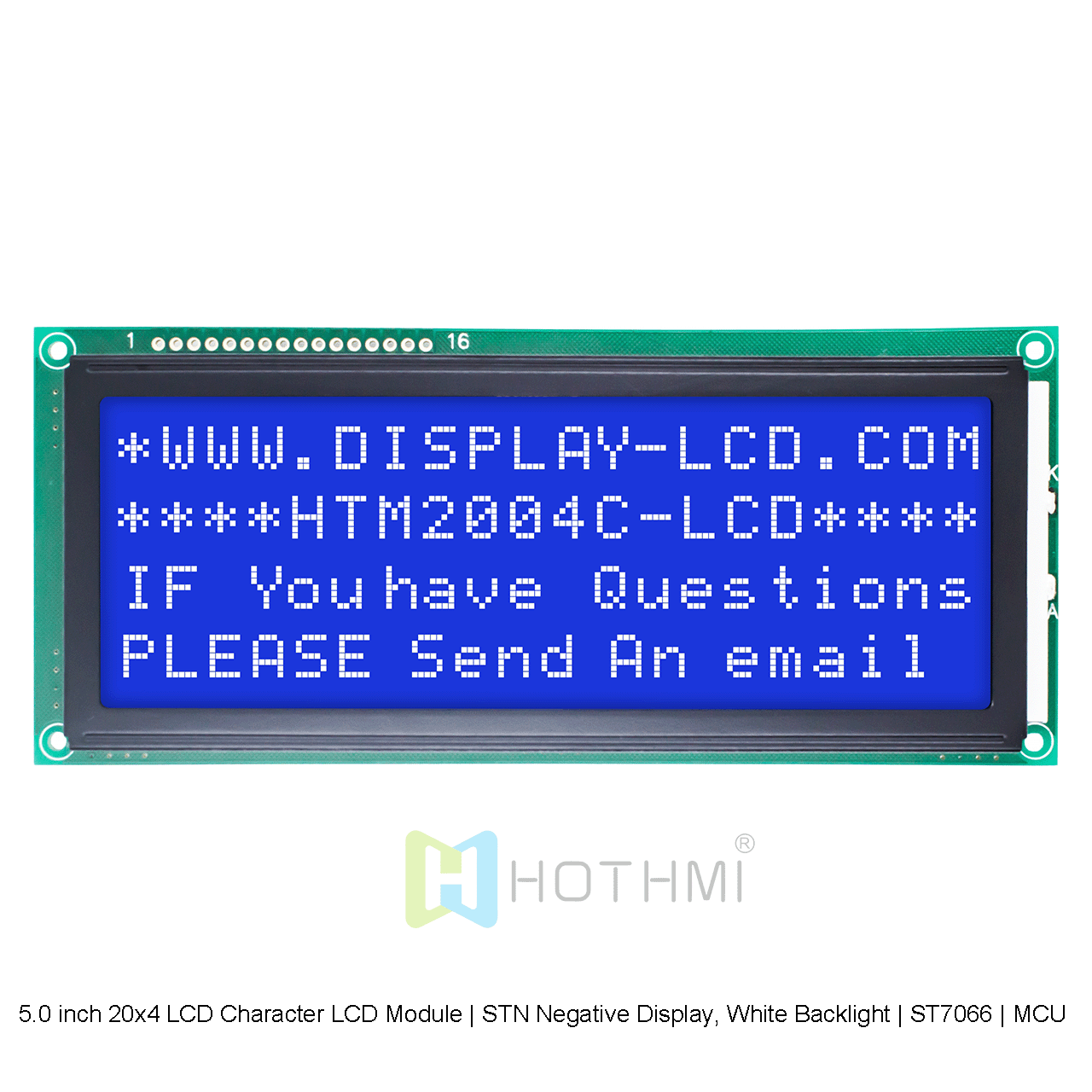 5.0 inch 20x4 LCD Character LCD Module | STN Negative Display, White Backlight | ST7066 | MCU Interface | White Characters on Blue Background Arduino
