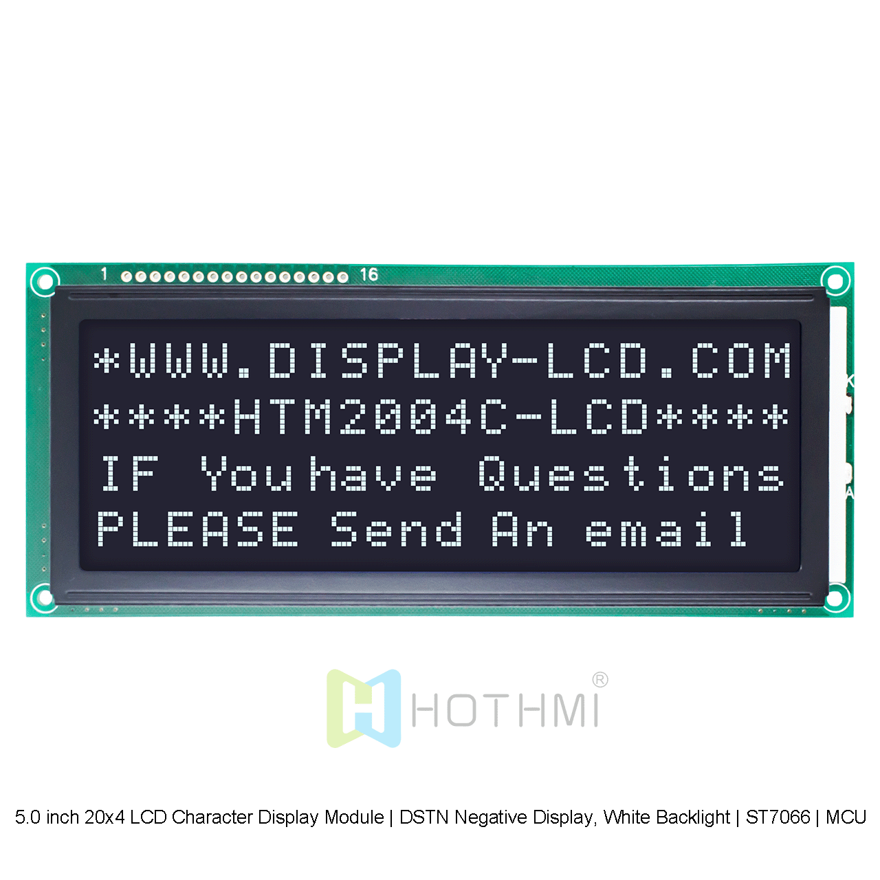 5.0 inch 20x4 LCD Character Display Module | DSTN Negative Display, White Backlight | ST7066 | MCU Interface | Black Background with White Characters Arduino