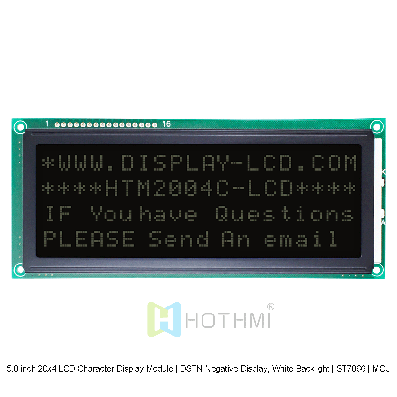 5.0 inch 20x4 LCD Character Display Module | DSTN Negative Display, White Backlight | ST7066 | MCU Interface | Black Background with White Characters Arduino