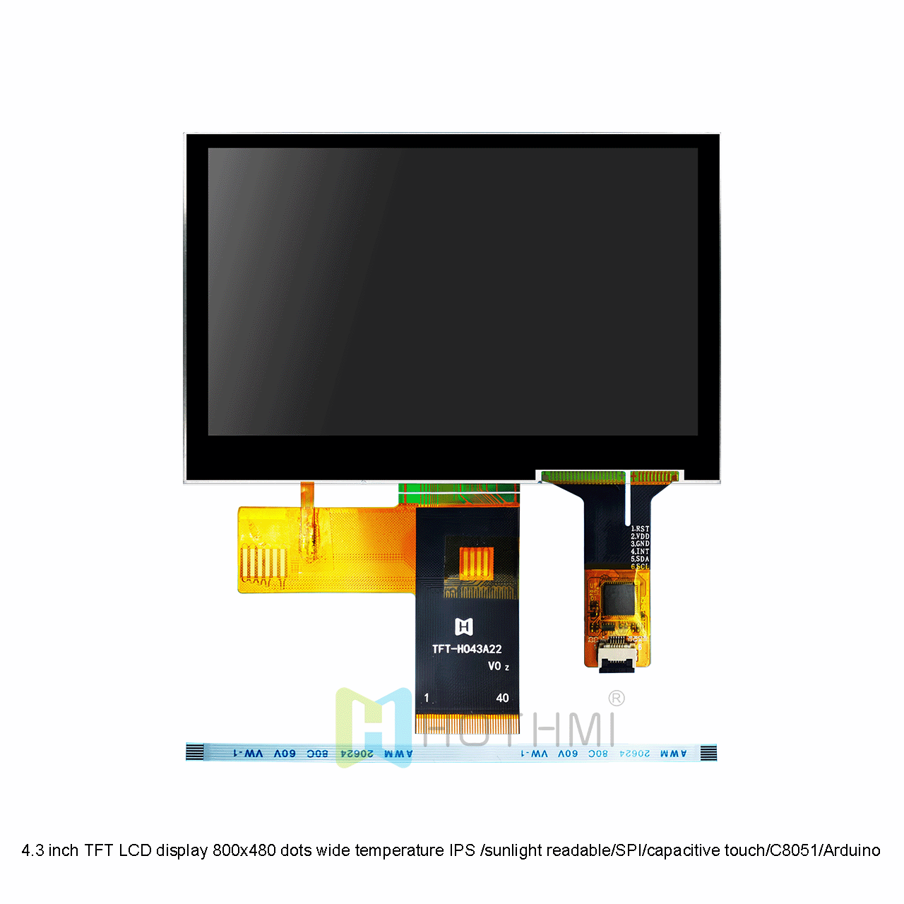 4.3寸TFT液晶显示屏 480x272点阵 宽温 IPS全视角/阳光下可读 /SPI接口/电容式触摸兼容C8051/Arduino/STM32