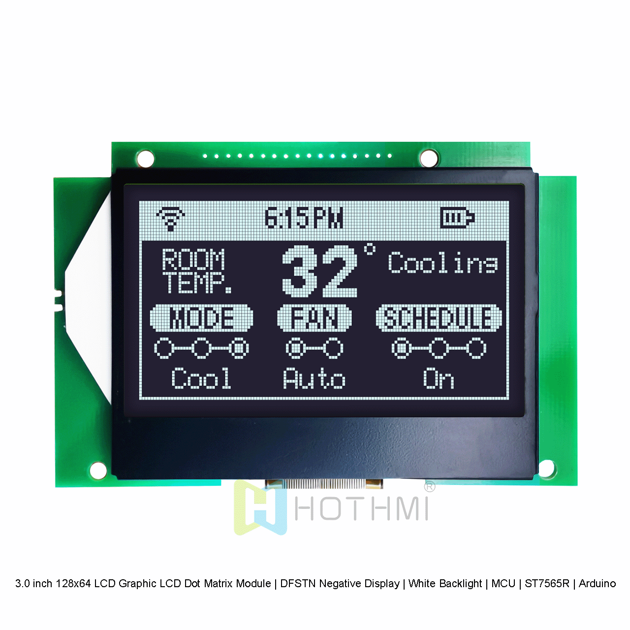 3.0 inch 128x64 LCD Graphic LCD Dot Matrix Module | DFSTN Negative Display | White Backlight | MCU | ST7565R | Arduino | Black Background White Characters