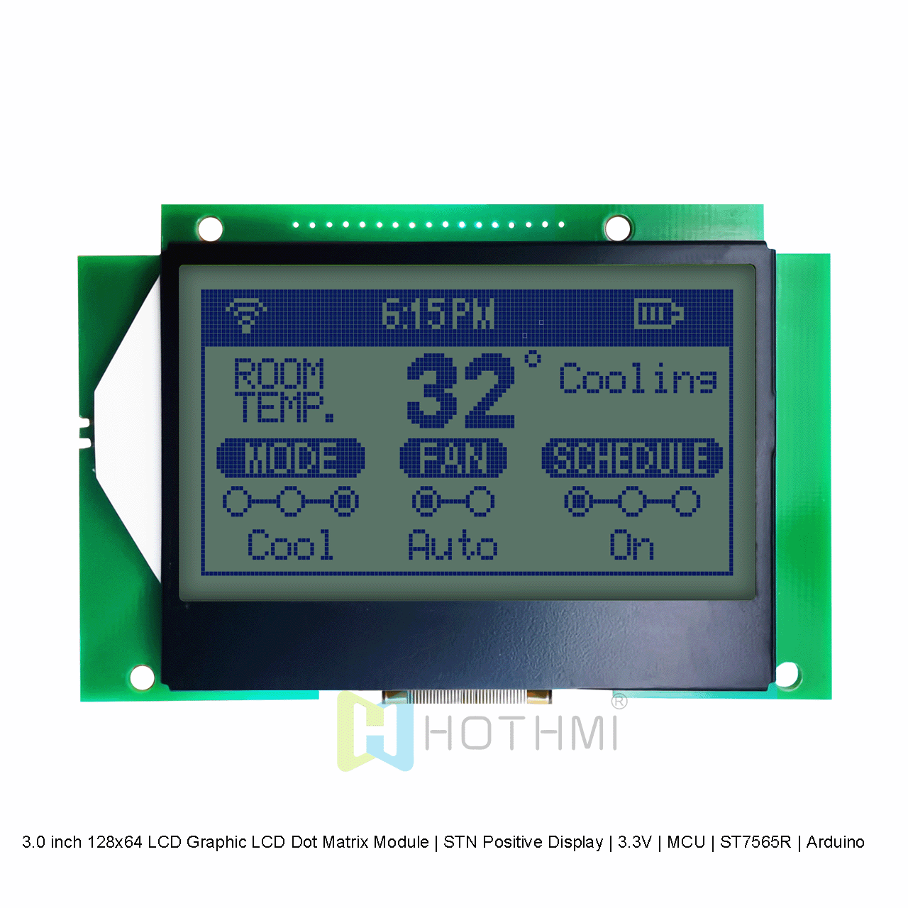 3.0 inch 128x64 LCD Graphic LCD Dot Matrix Module | STN Positive Display | 3.3V | MCU | ST7565R | Arduino | Gray Background Blue Text