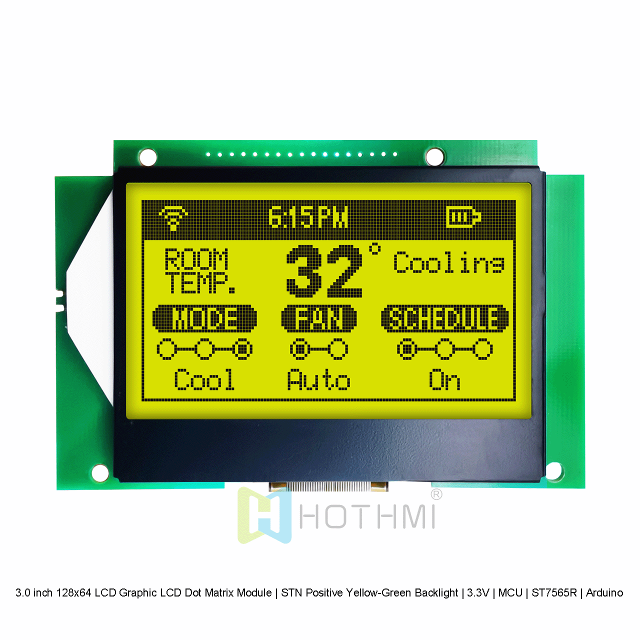 3.0 inch 128x64 LCD Graphic LCD Dot Matrix Module | STN Positive Yellow-Green Backlight | 3.3V | MCU | ST7565R | Arduino