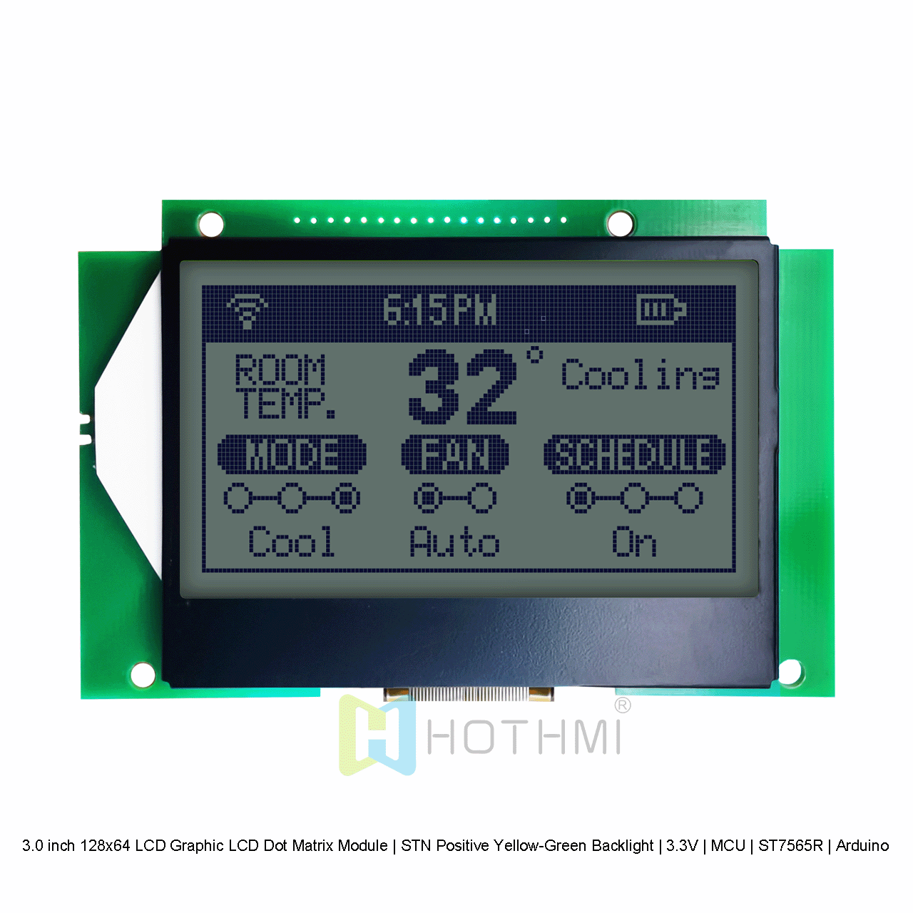 3.0 inch 128x64 LCD Graphic LCD Dot Matrix Module | STN Positive Yellow-Green Backlight | 3.3V | MCU | ST7565R | Arduino