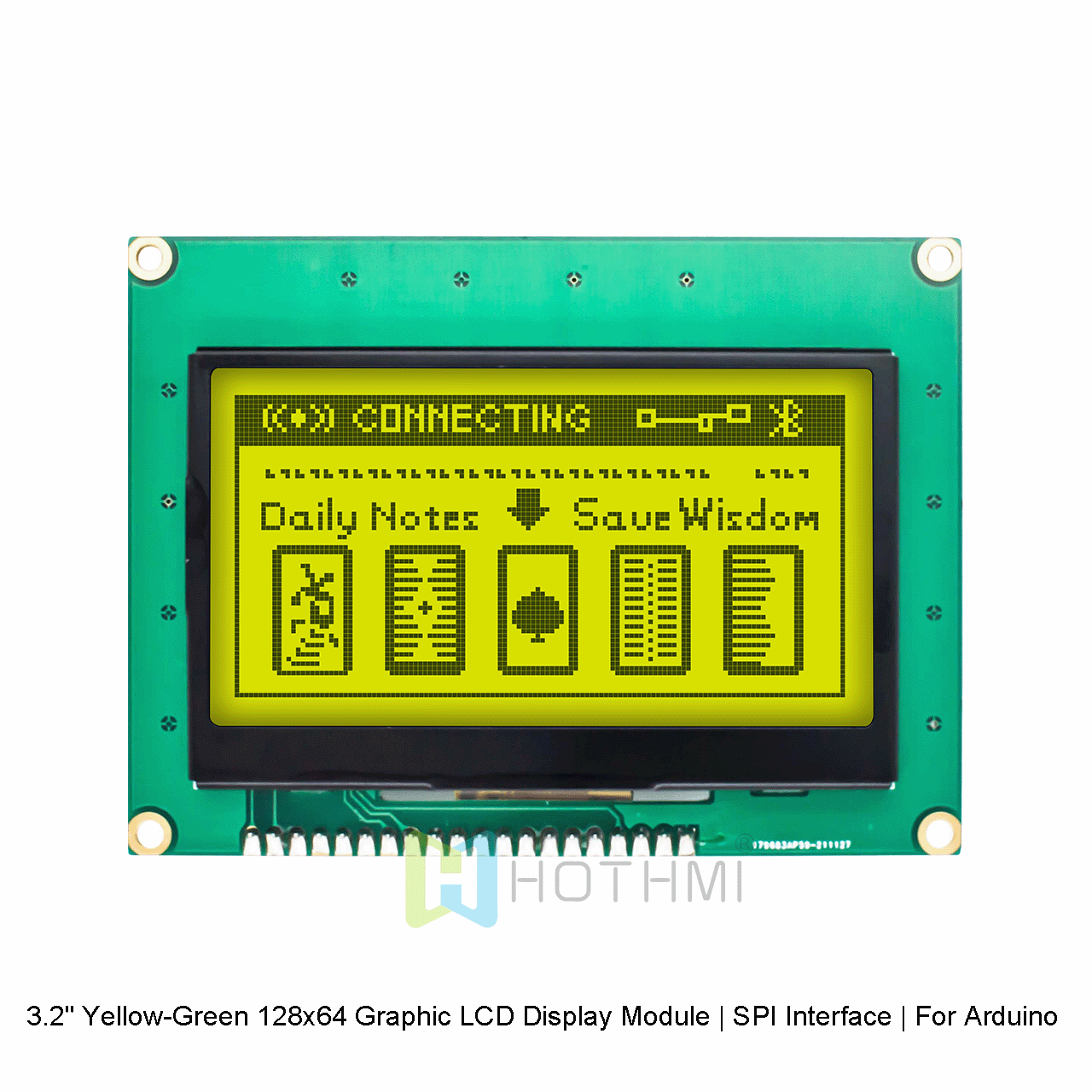 3.2英寸黄绿色 128x64 图形液晶 LCD 显示模块 |  SPI接口 | 适用于 Arduino | 3.3V