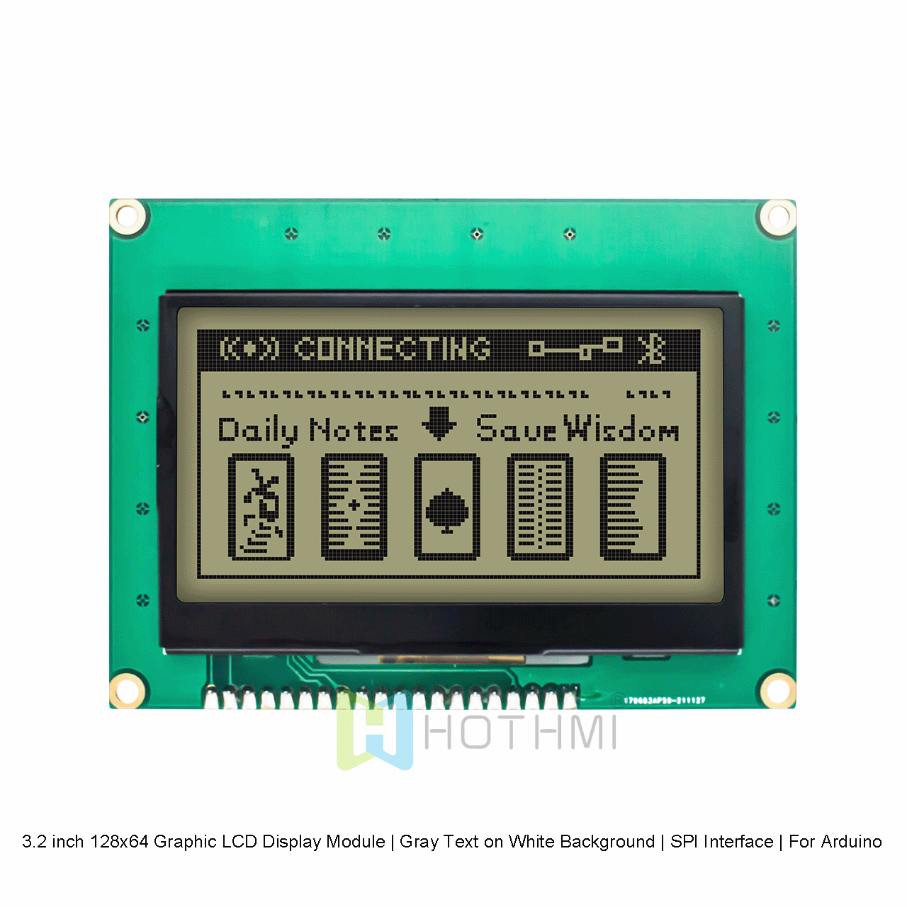 3.2 inch 128x64 Graphic LCD Display Module | Gray Text on White Background | SPI Interface | For Arduino | 3.3V | White Backlight