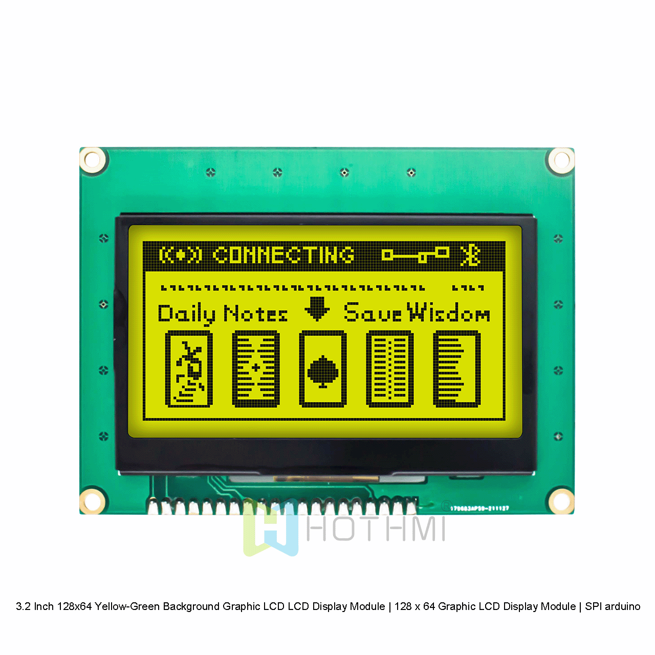 3.2 Inch 128x64 Yellow-Green Background Graphic LCD LCD Display Module | 128 x 64 Graphic LCD Display Module | SPI Interface | 3.3V arduino