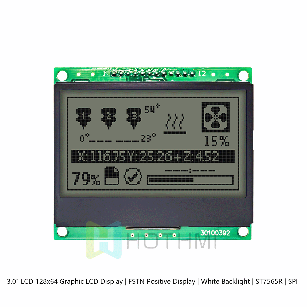 3.0 英寸LCD 128x64 图形液晶LCD 显示屏 | FSTN 正片显示 | 白色背光 | ST7565R | SPI  arduino