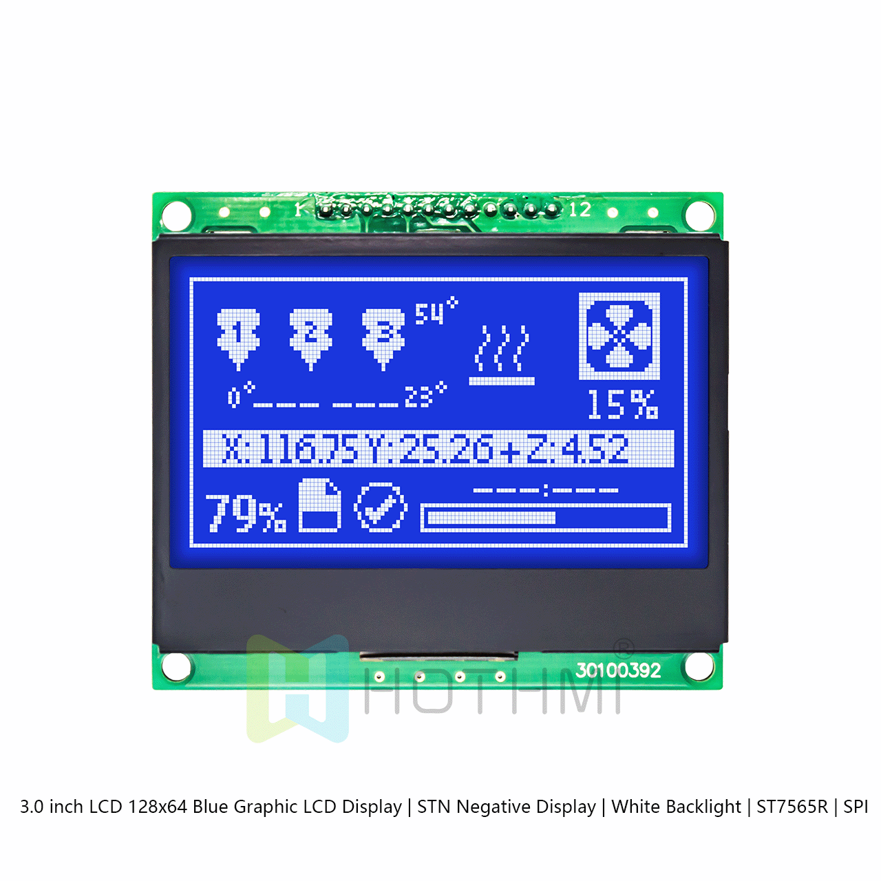 3.0 inch LCD 128x64 Blue Graphic LCD Display | STN Negative Display | White Backlight | ST7565R | SPI arduino