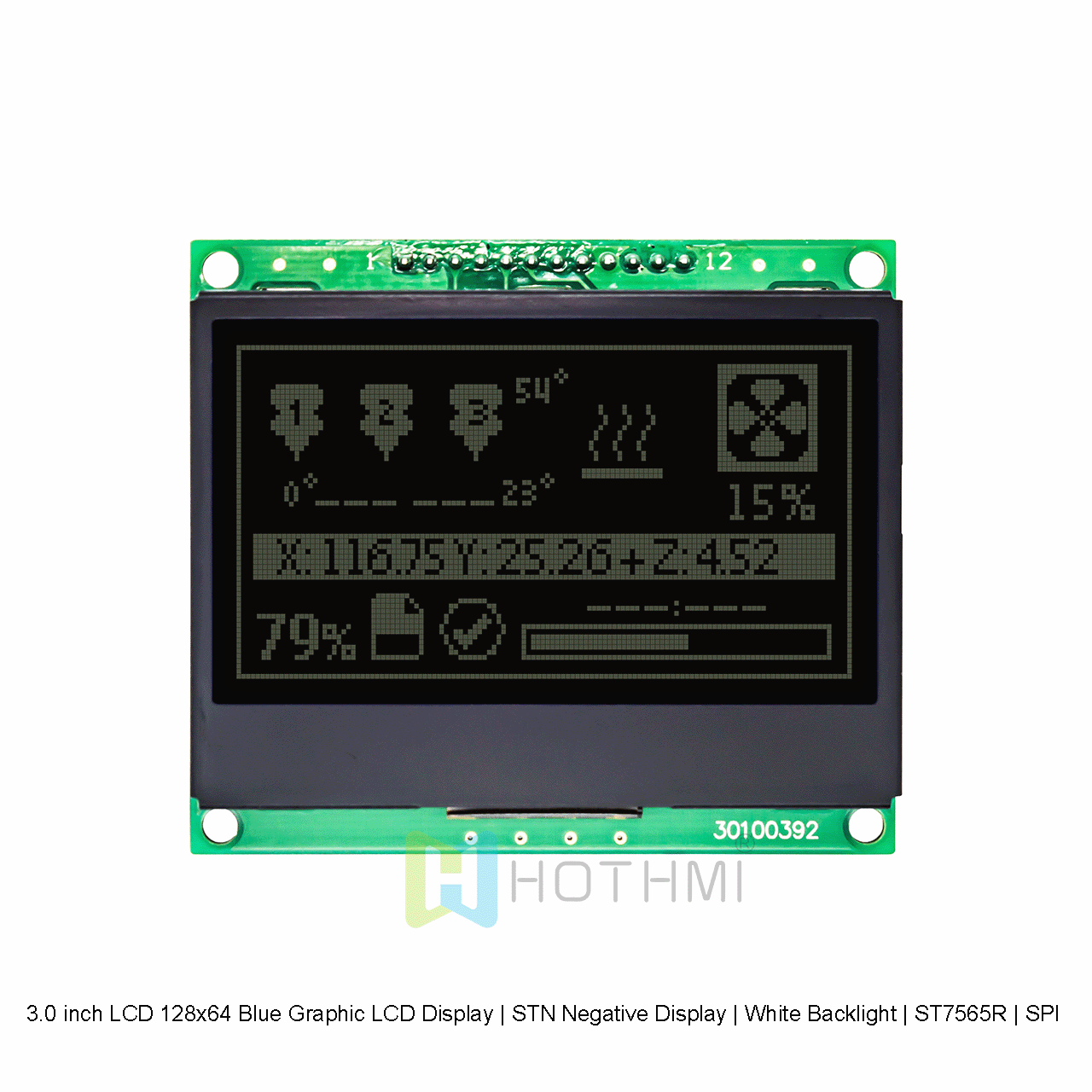 3.0 英寸LCD 128x64 蓝色图形液晶LCD 显示屏 | STN 负片显示 | 白色背光 | ST7565R | SPI arduino 