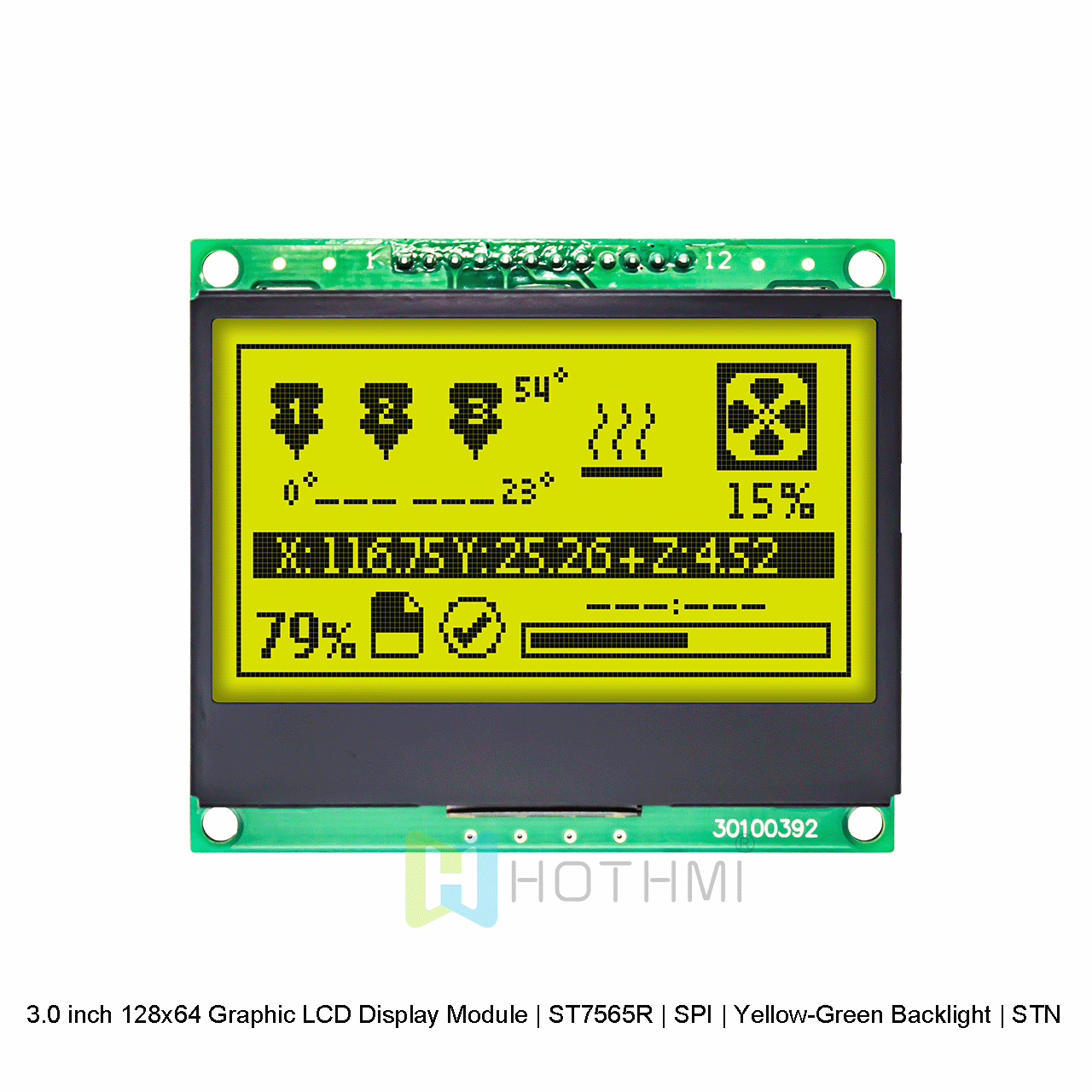 3.0 inch 128x64 Graphic LCD Display Module | ST7565R | SPI | Yellow-Green Backlight | STN Positive Display arduino