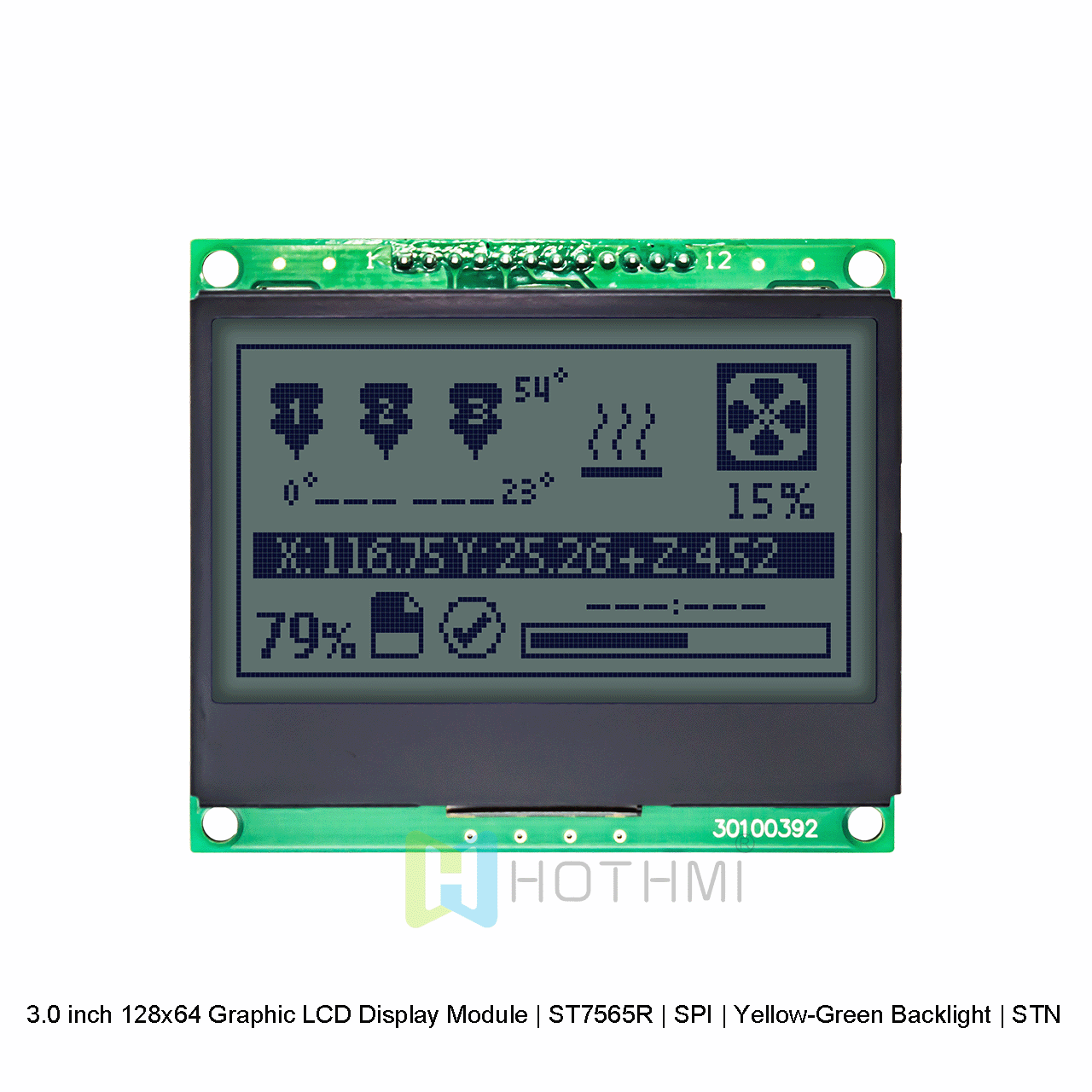 3.0 inch 128x64 Graphic LCD Display Module | ST7565R | SPI | Yellow-Green Backlight | STN Positive Display arduino