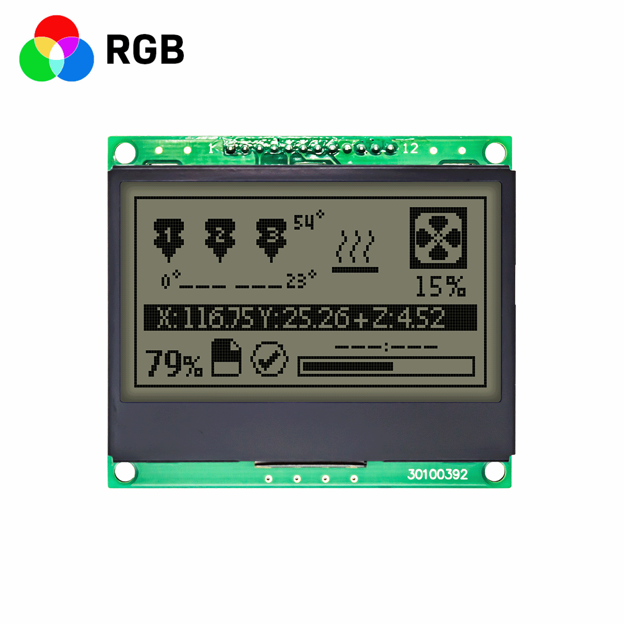 3.0 英寸 128x64 图形 LCD 液晶显示模块 | ST7565R | SPI | RGB红背光| FSTN 正显示