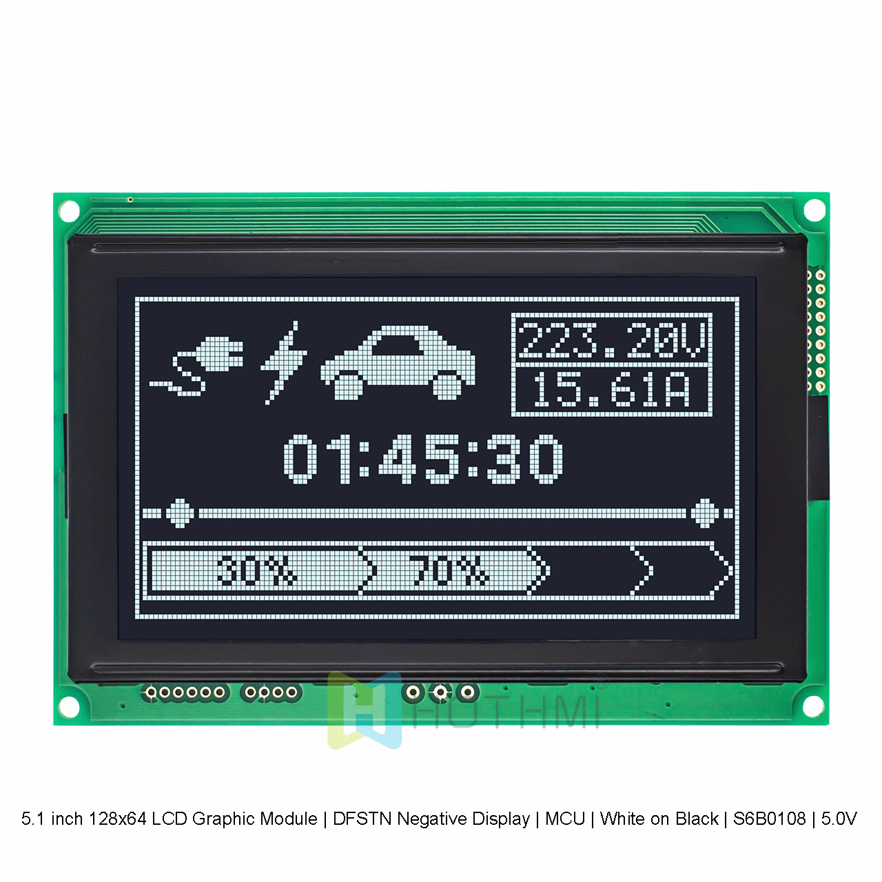 5.1 inch 128x64 LCD Graphic Module | DFSTN Negative Display | MCU | White on Black | S6B0108 | 5.0V arduino