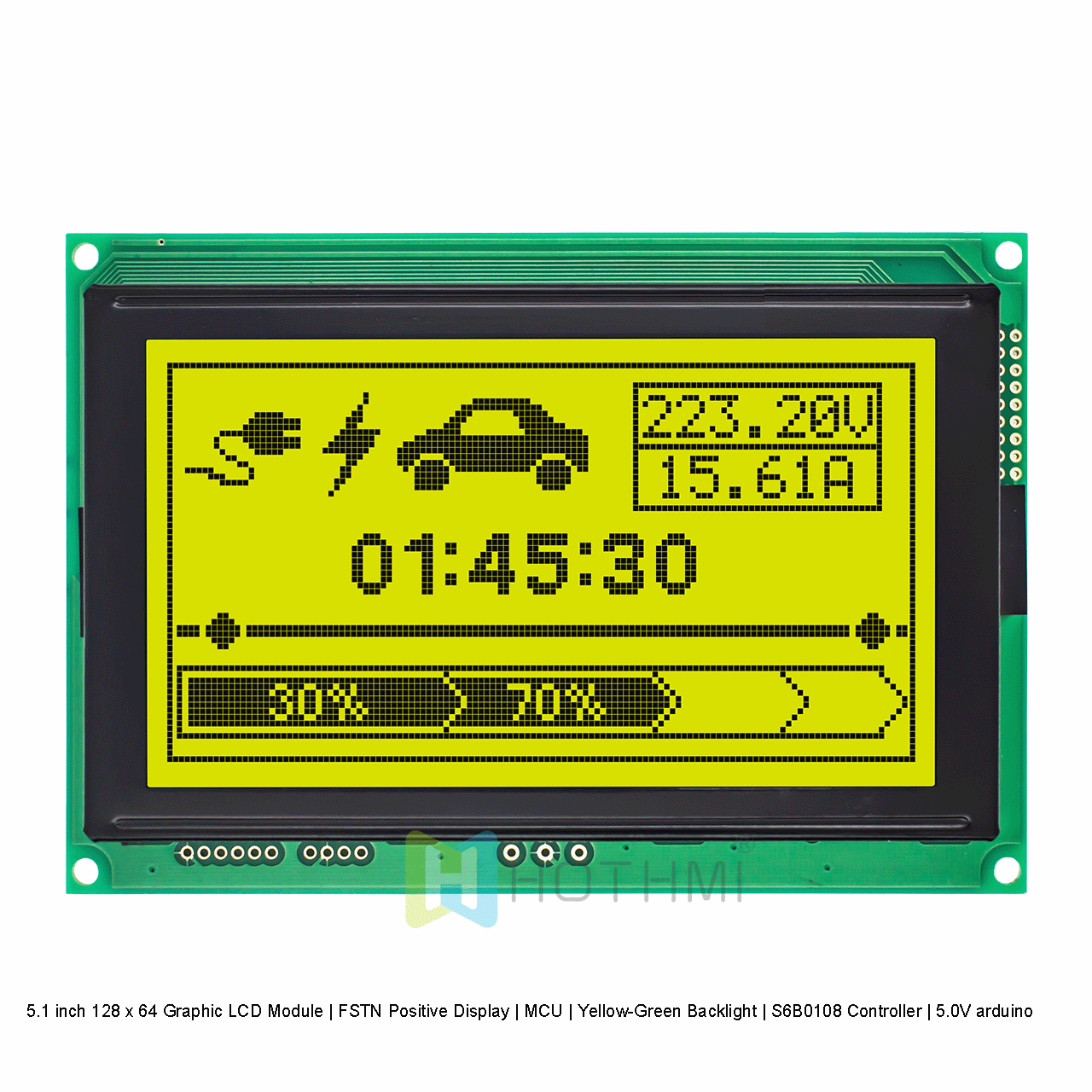 5.1 英寸 128 x 64   图形LCD液晶模块 | FSTN正显示  | MCU | 黄绿背光|S6B0108 控制器 | 5.0V arduino