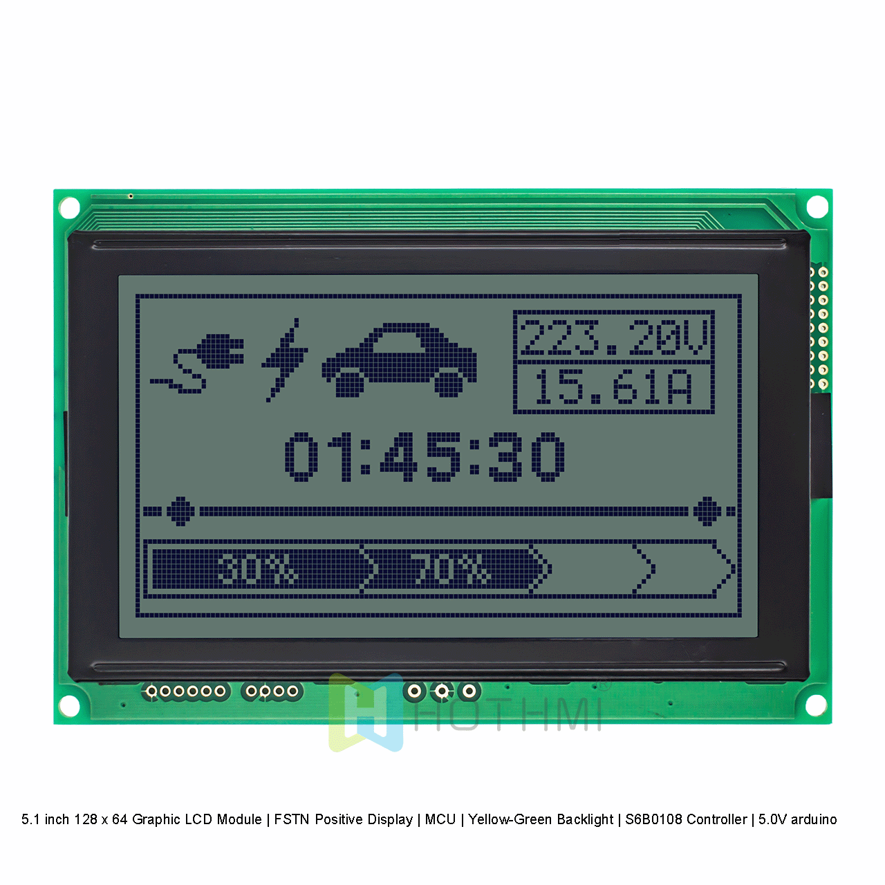 5.1 inch 128 x 64 Graphic LCD Module | FSTN Positive Display | MCU | Yellow-Green Backlight | S6B0108 Controller | 5.0V arduino