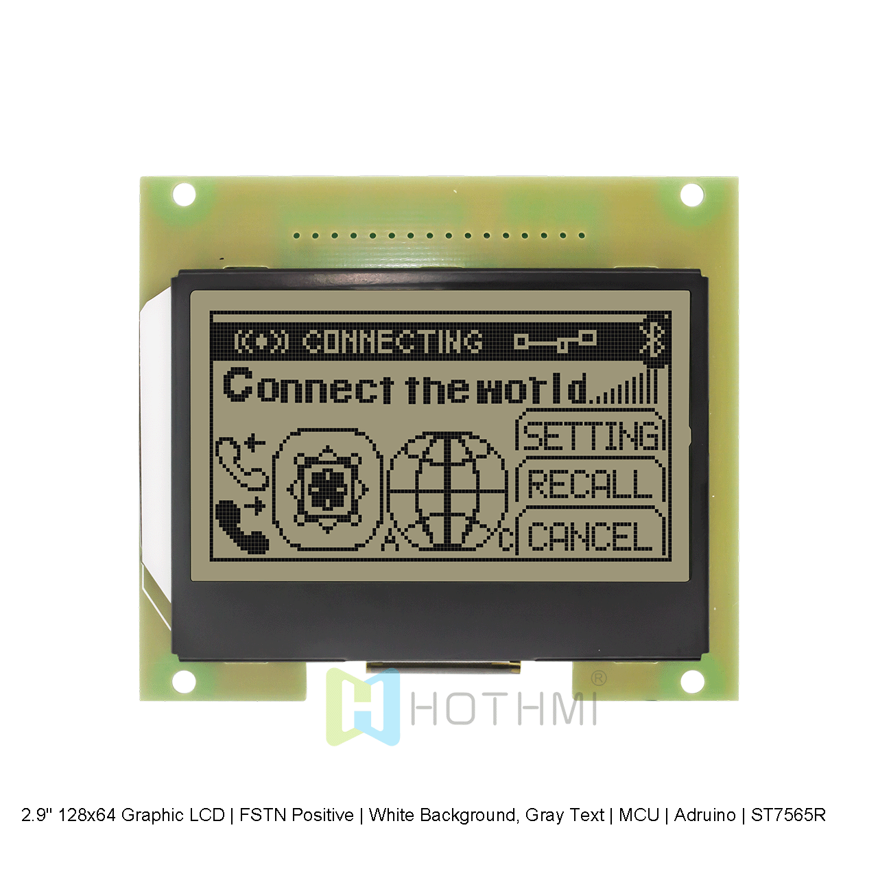 2.9" 128x64 Graphic LCD | FSTN Positive | White Background, Gray Text | MCU | Arduino | ST7565R