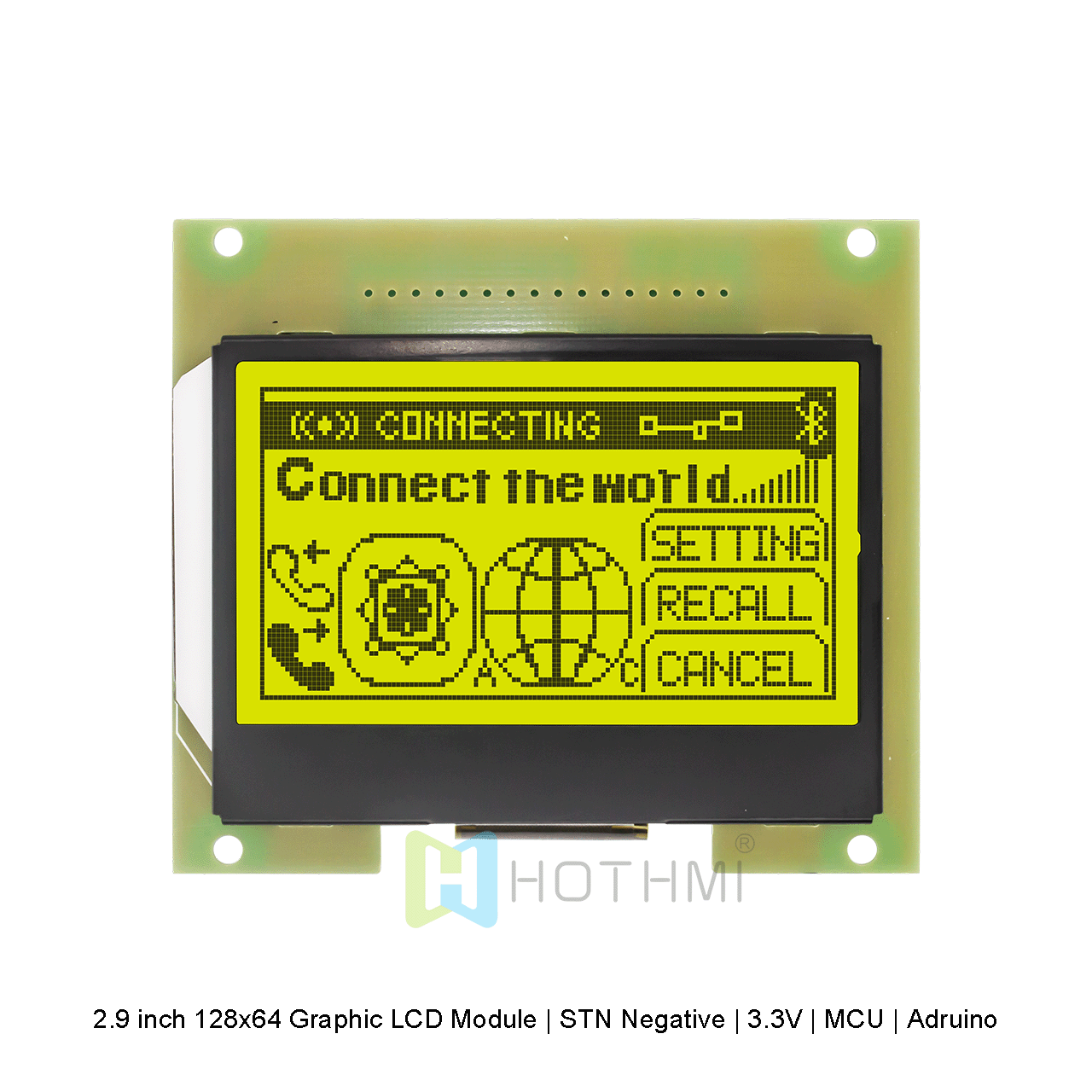 2.9 inch 128x64 Graphic LCD Module | STN Negative | 3.3V | MCU | Arduino