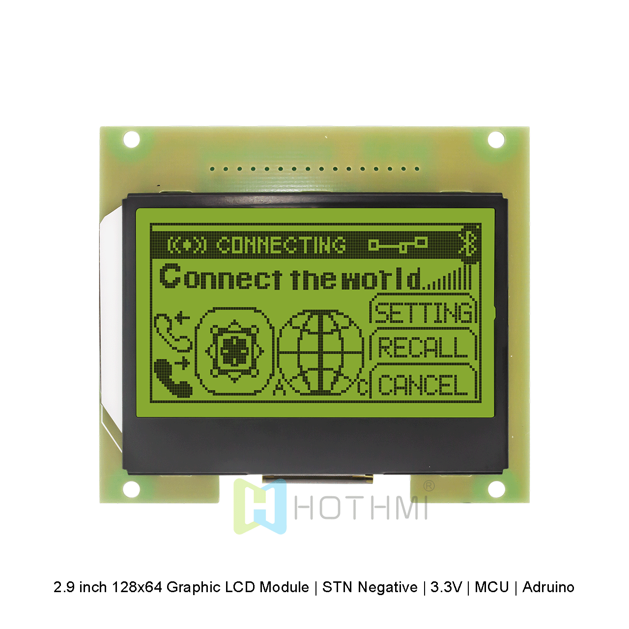 2.9 inch 128x64 Graphic LCD Module | STN Negative | 3.3V | MCU | Arduino