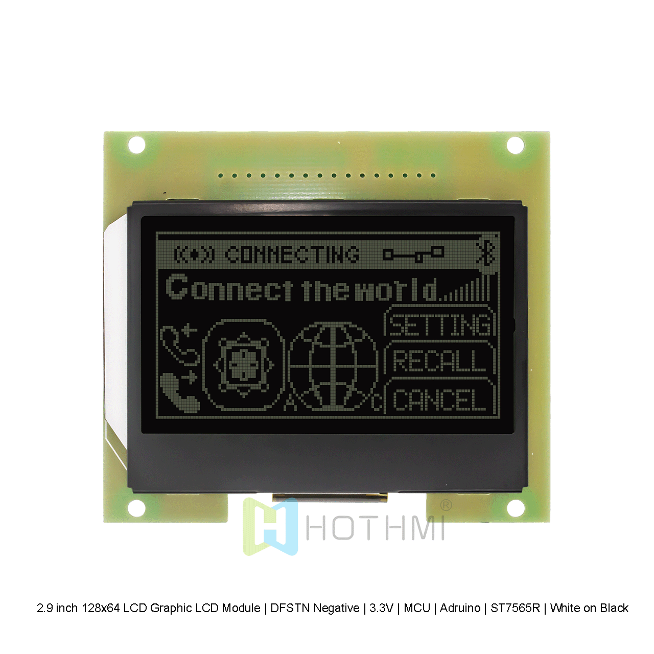 2.9 inch 128x64 LCD Graphic LCD Module | DFSTN Negative | 3.3V | MCU | Arduino | ST7565R | White on Black