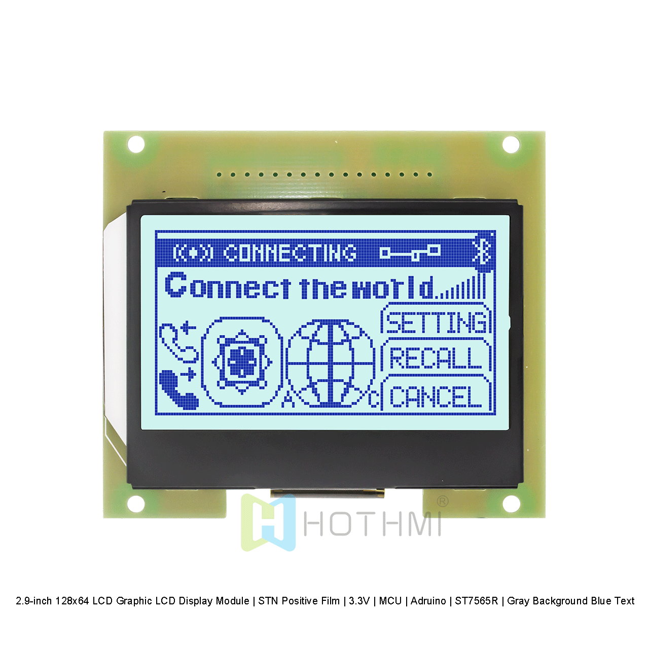 2.9-inch 128x64 LCD Graphic LCD Display Module | STN Positive Film | 3.3V | MCU | Arduino | ST7565R | Gray Background Blue Text