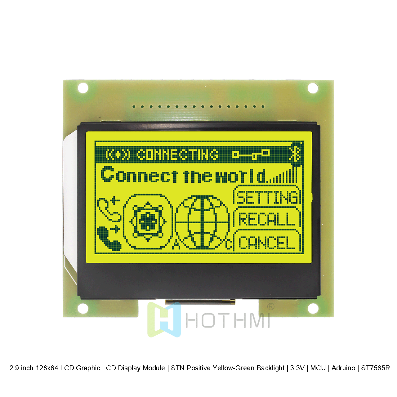 2.9 inch 128x64 LCD Graphic LCD Display Module | STN Positive Yellow-Green Backlight | 3.3V | MCU | Adruino | ST7565R