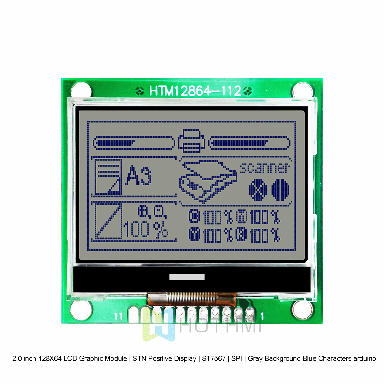 2.0 inch 128X64 LCD Graphic Module | STN Positive Display | ST7567 | SPI | Gray Background Blue Characters arduino