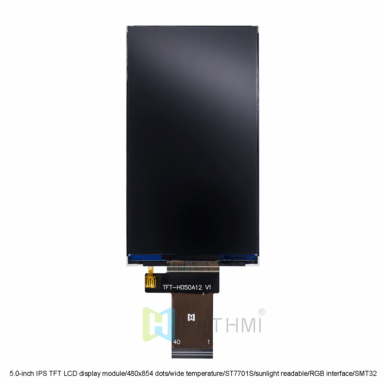 5.0-inch IPS TFT LCD display module/480x854 dots/wide temperature/ST7701S/sunlight readable/RGB interface/SMT32