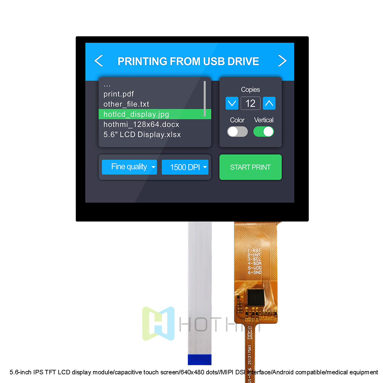 5.6-inch IPS TFT LCD display module/capacitive touch screen/640x480 dots//MIPI DSI interface/Android compatible/medical equipment