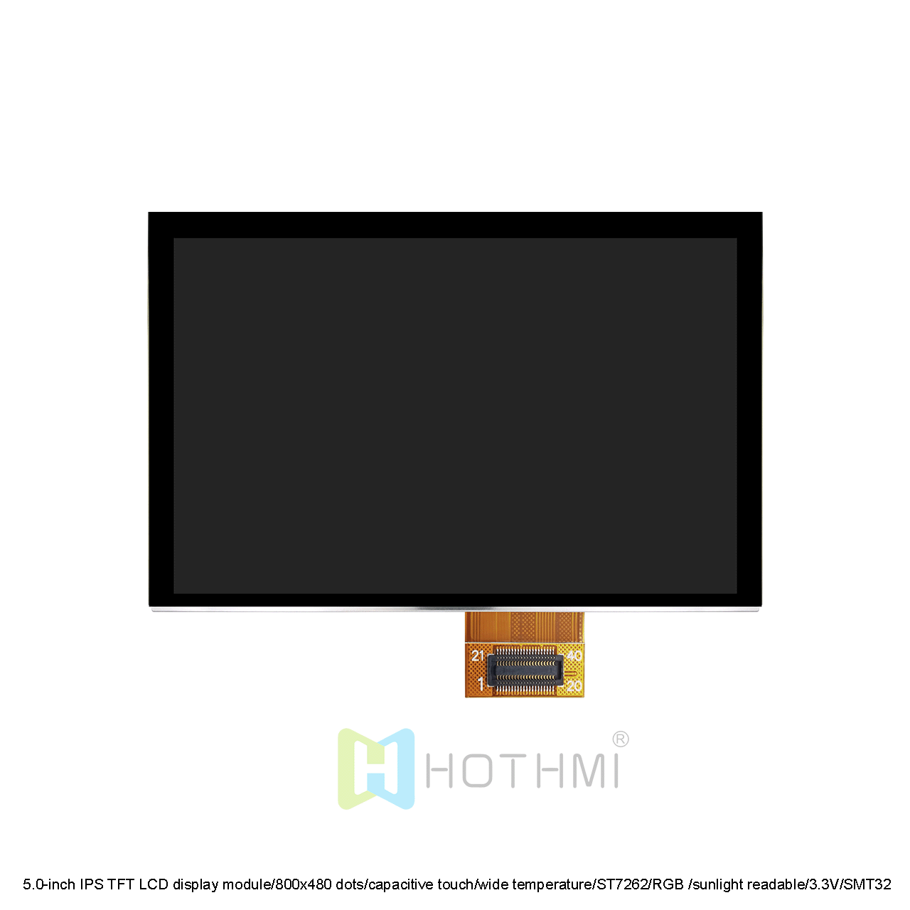 5.0-inch IPS TFT LCD display module/800x480 dots/capacitive touch display/wide temperature/ST7262/RGB interface/high brightness sunlight readable/3.3V/SMT32 compatible