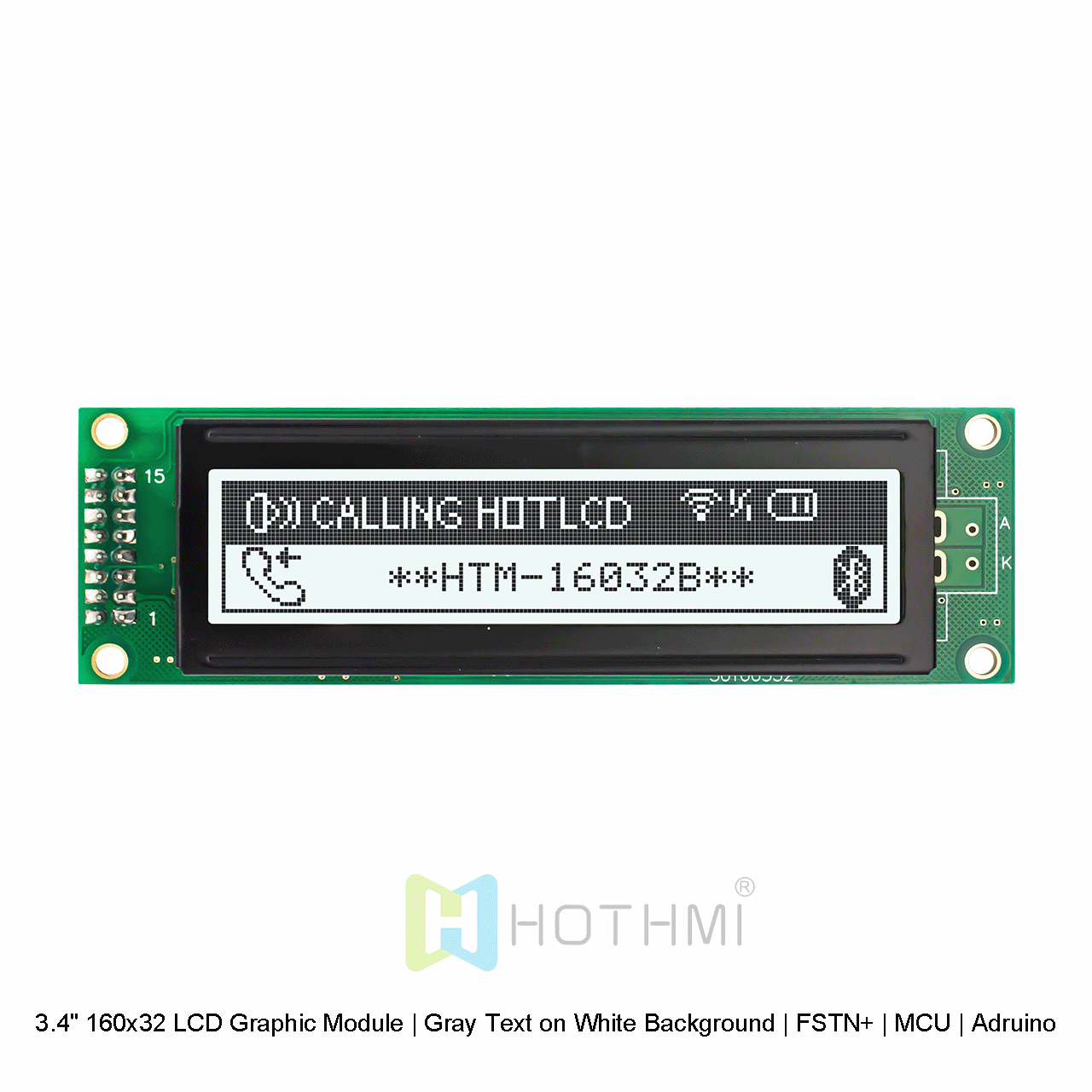 3.4 英寸 160x32 LCD 图形液晶模块 | 白底灰字 | FSTN+ | MCU | Arduino