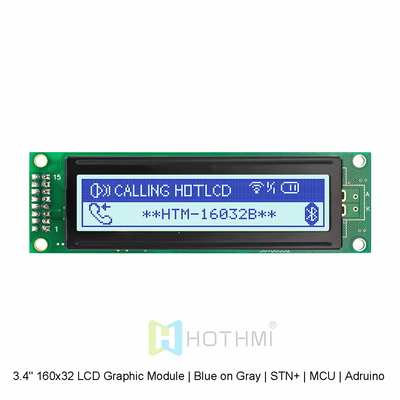 3.4 英寸 160x32 LCD 图形液晶模块 | 灰底蓝字 | STN+ | MCU | Arduino