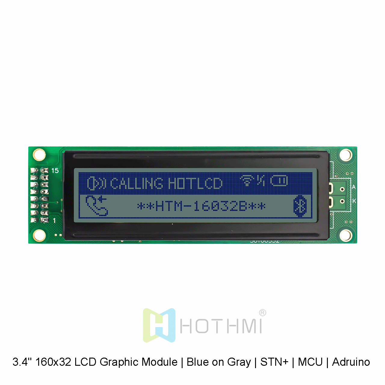 3.4 英寸 160x32 LCD 图形液晶模块 | 灰底蓝字 | STN+ | MCU | Arduino