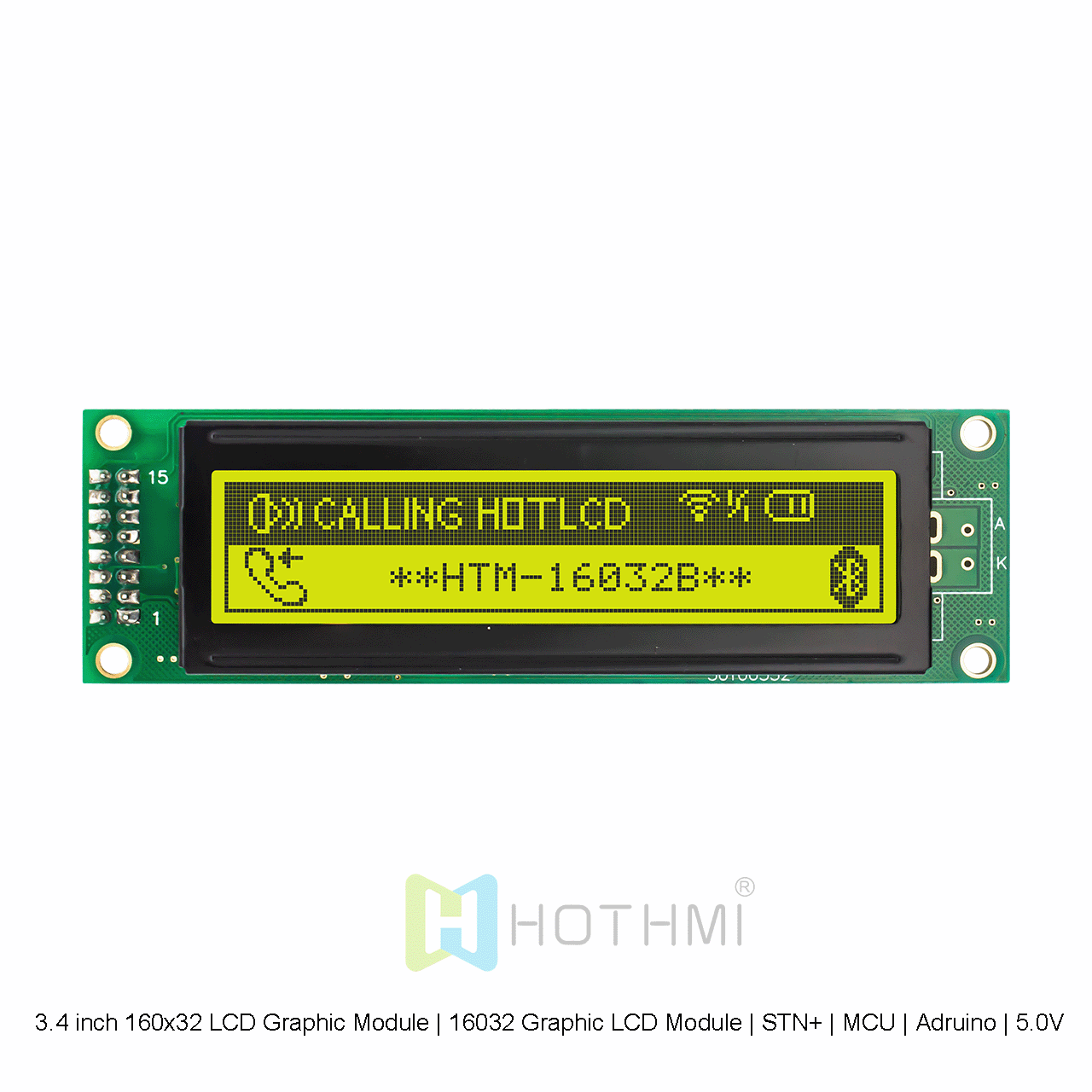 3.4 英寸 160x32 LCD 图形液晶模块  | 16032图形液晶显示模组 | STN+ | MCU | Arduino | 5.0V